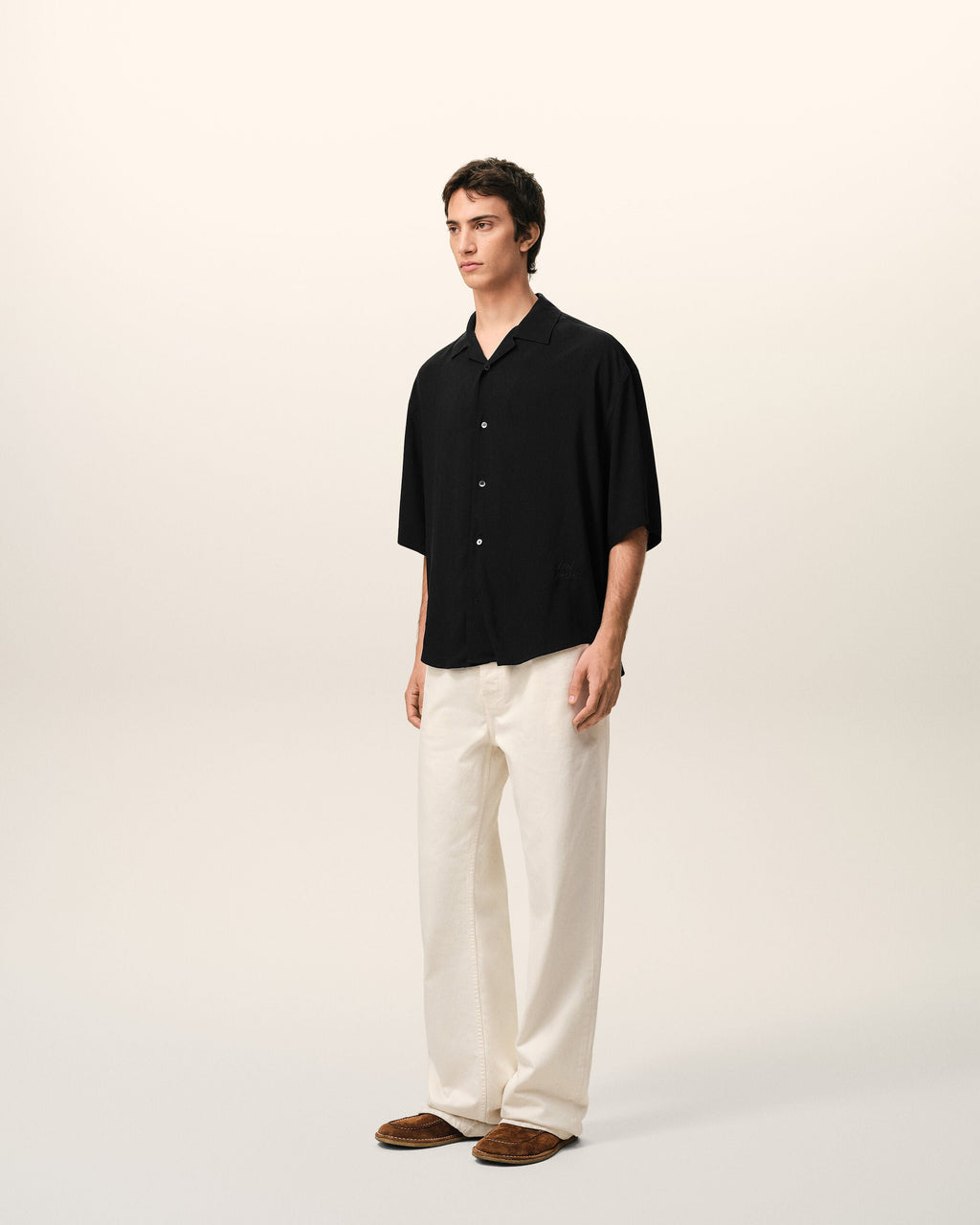 Black Short Sleeve Embroidered Ami Paris Boxy Shirt