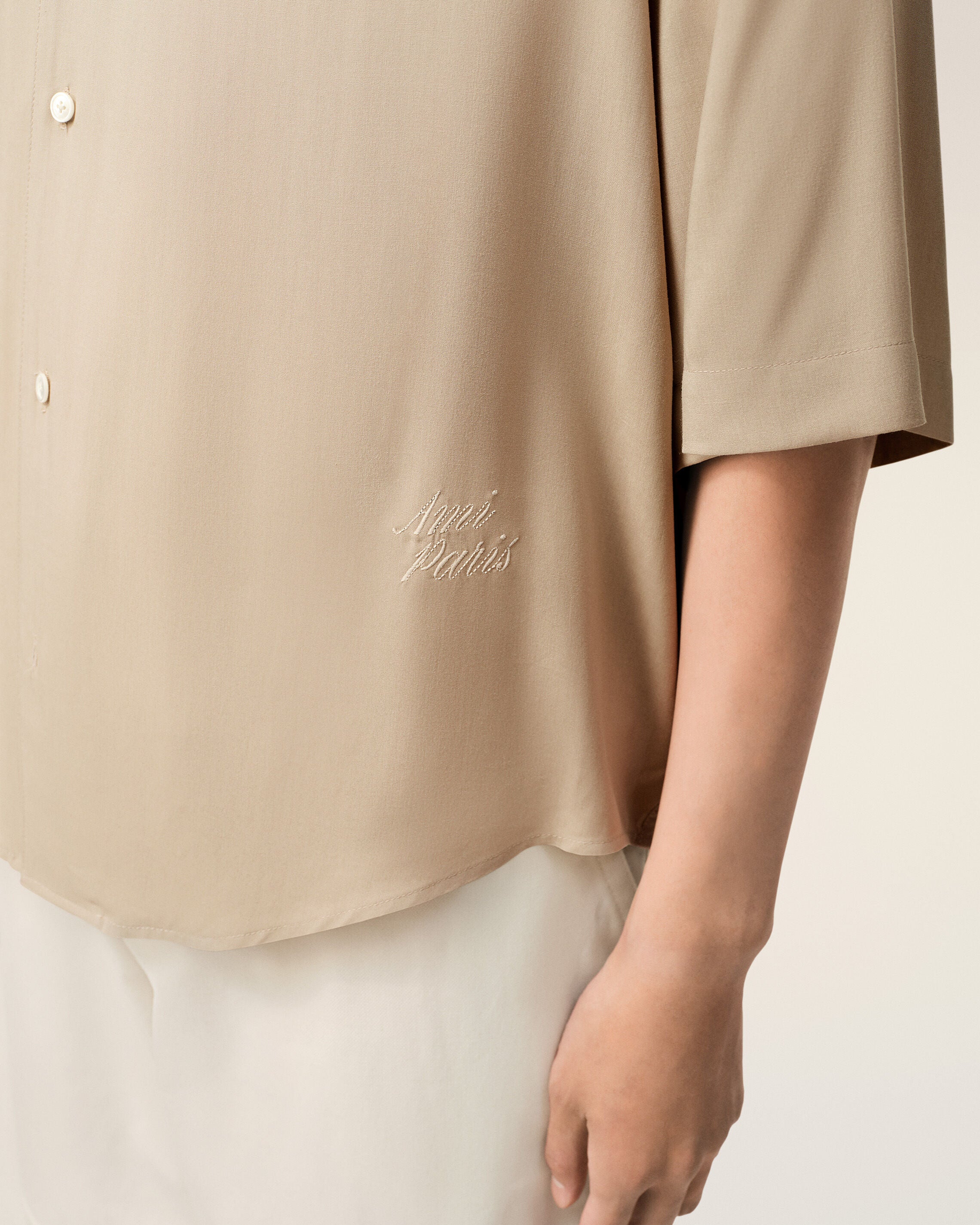 Beige Short Sleeve Embroidered Ami Paris Boxy Shirt