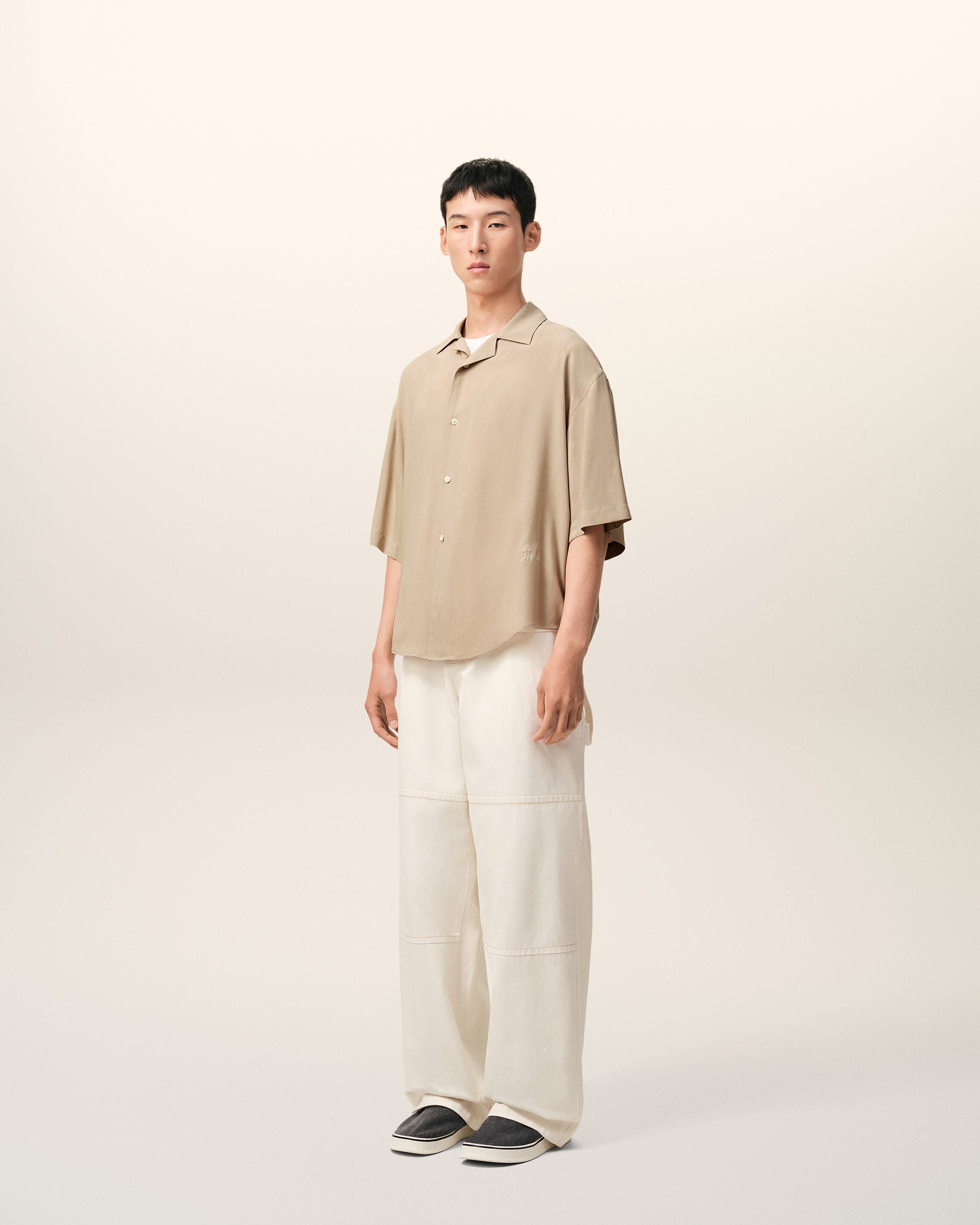 Beige Short Sleeve Embroidered Ami Paris Boxy Shirt