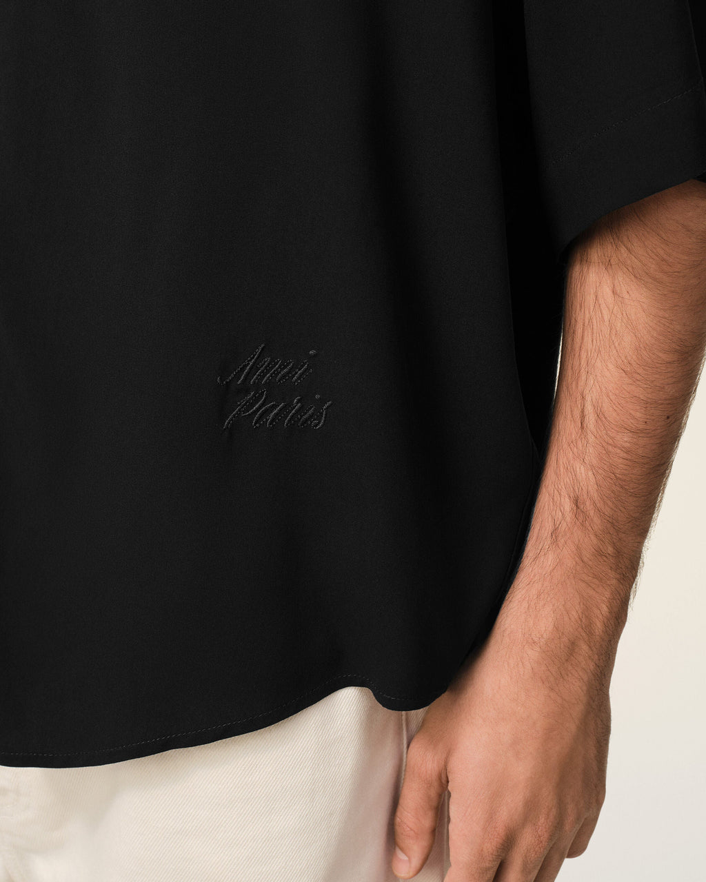 Black Short Sleeve Embroidered Ami Paris Boxy Shirt