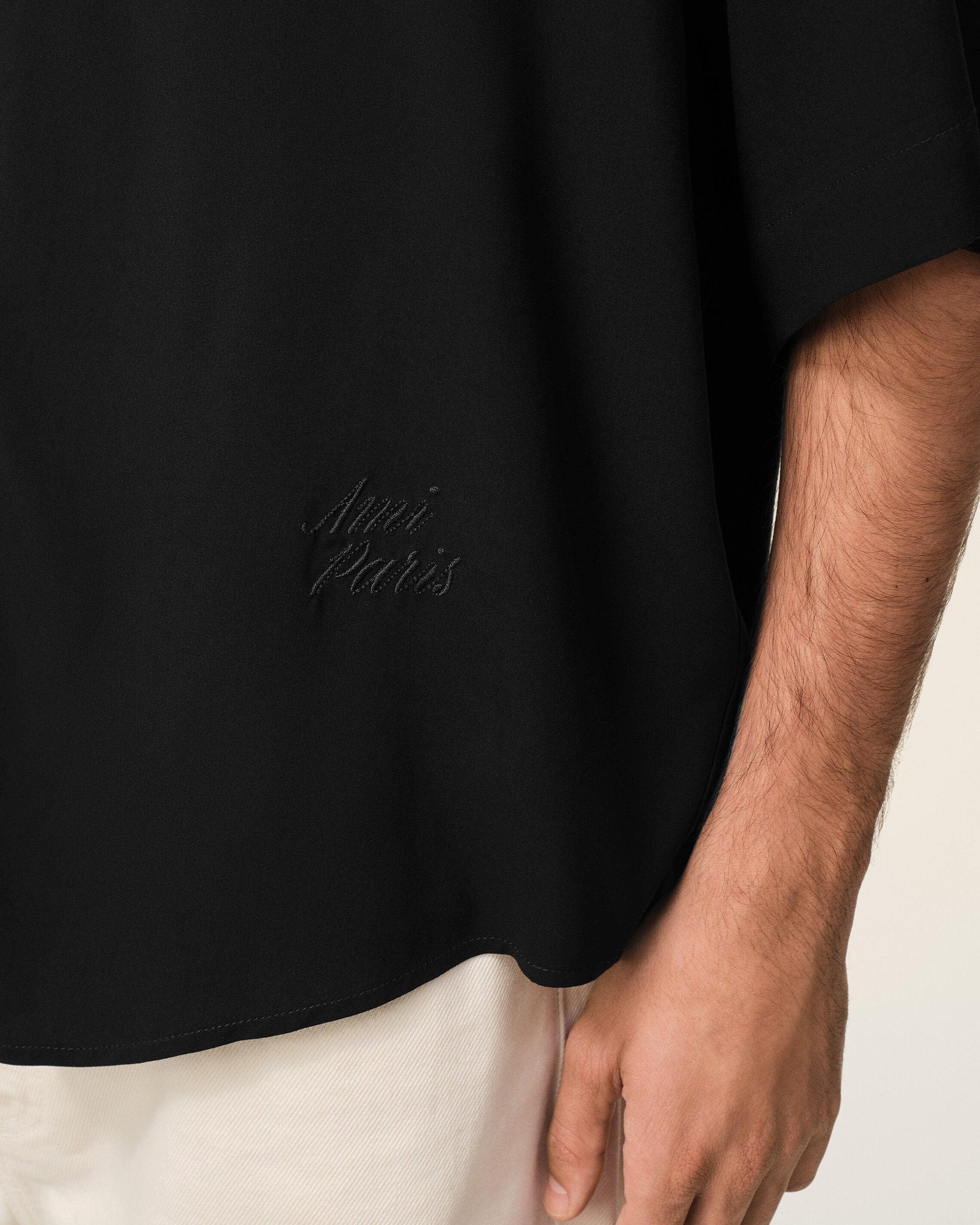 Black Short Sleeve Embroidered Ami Paris Boxy Shirt