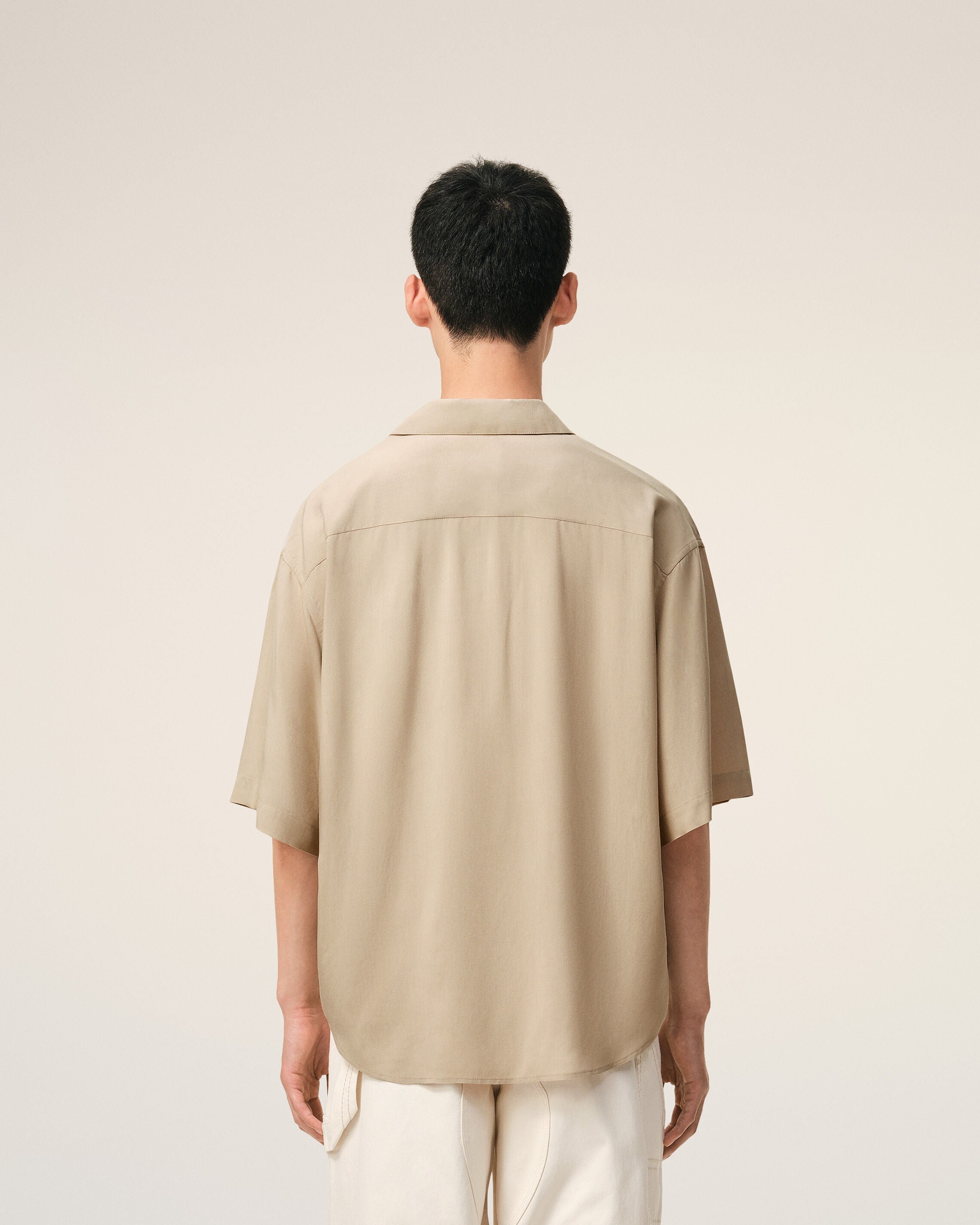 Beige Short Sleeve Embroidered Ami Paris Boxy Shirt
