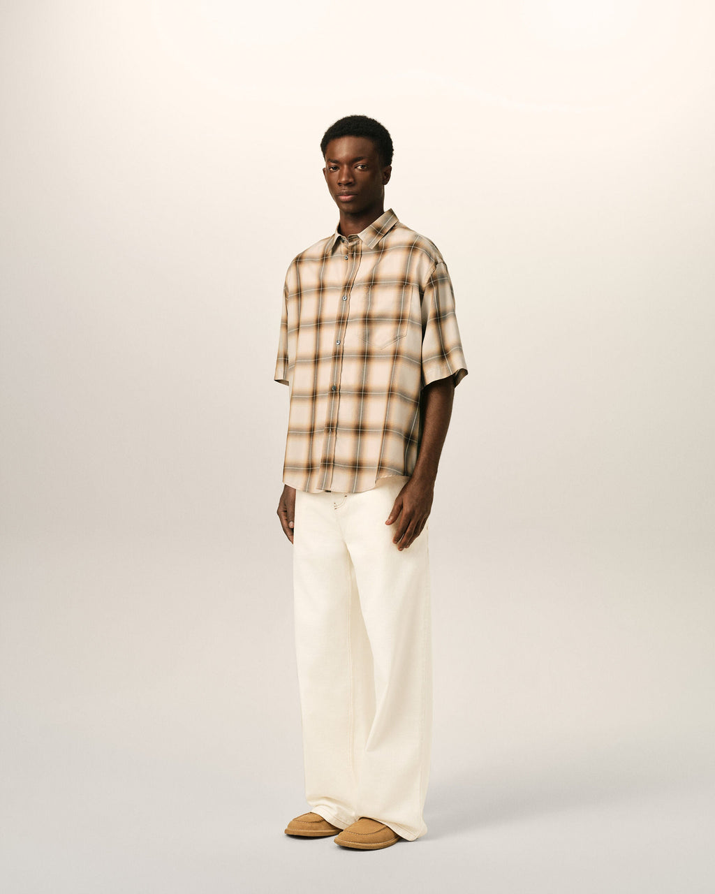 Boxy Beige Checkered Shirt Ami De Coeur In Canvas