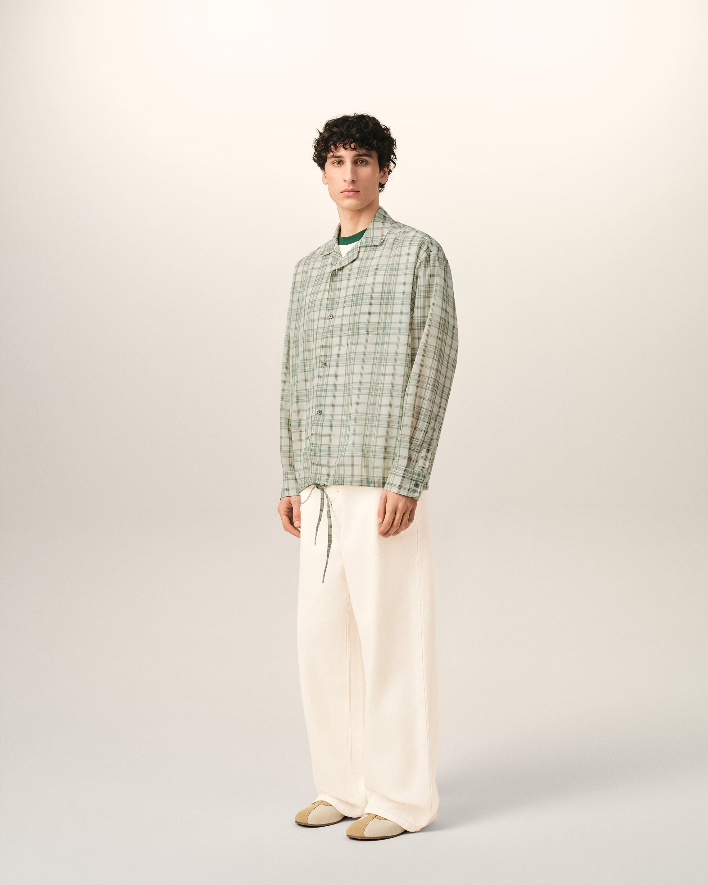 Green Boxy Cotton Checkered Shirt