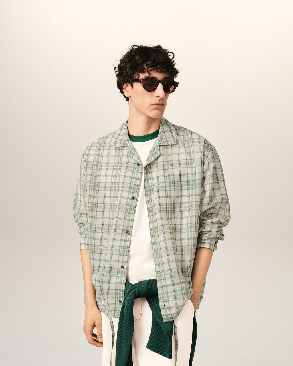 Green Boxy Cotton Checkered Shirt