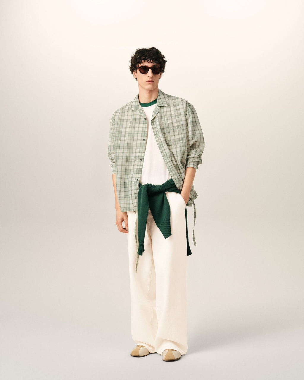 Green Boxy Cotton Checkered Shirt