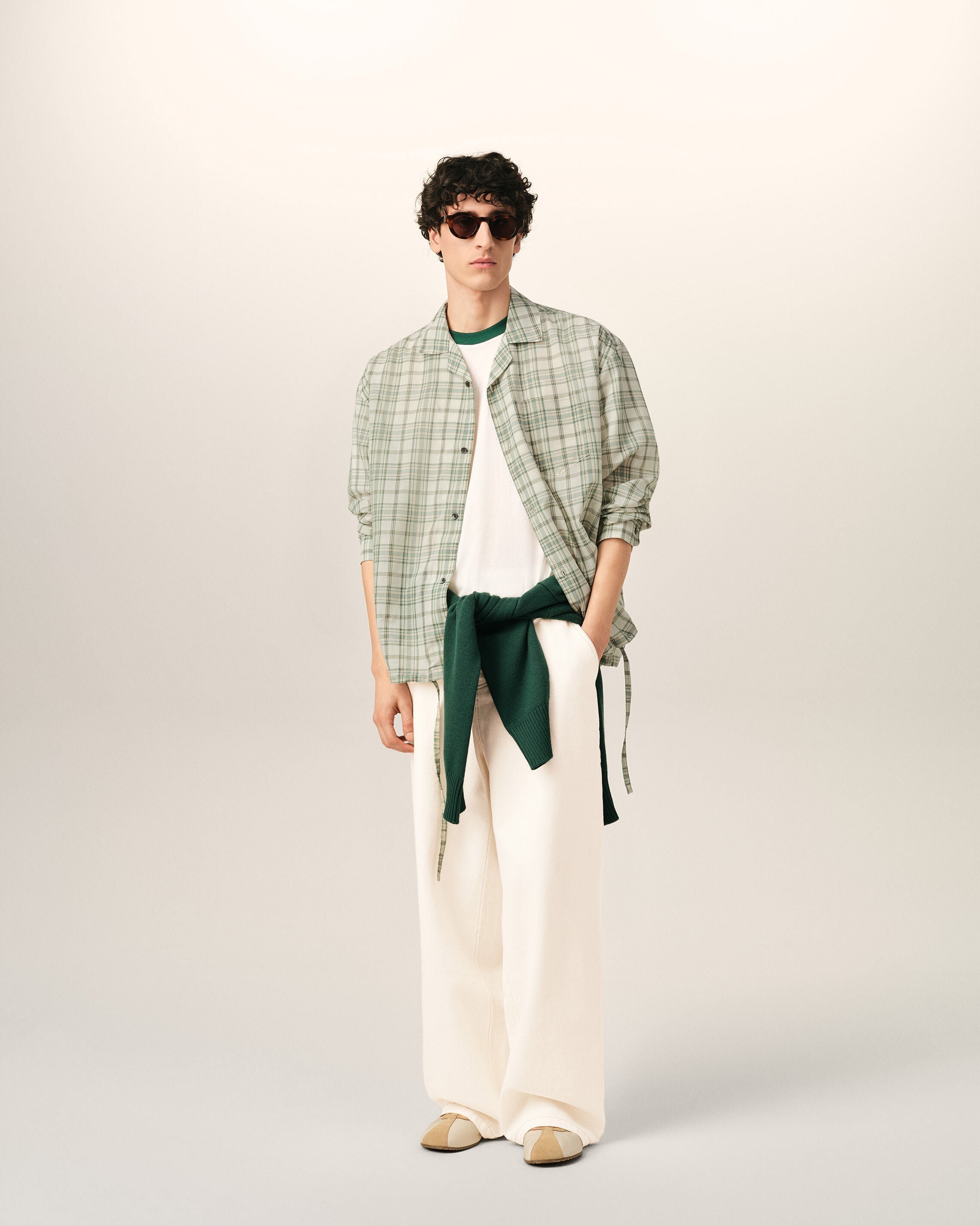 Green Boxy Cotton Checkered Shirt