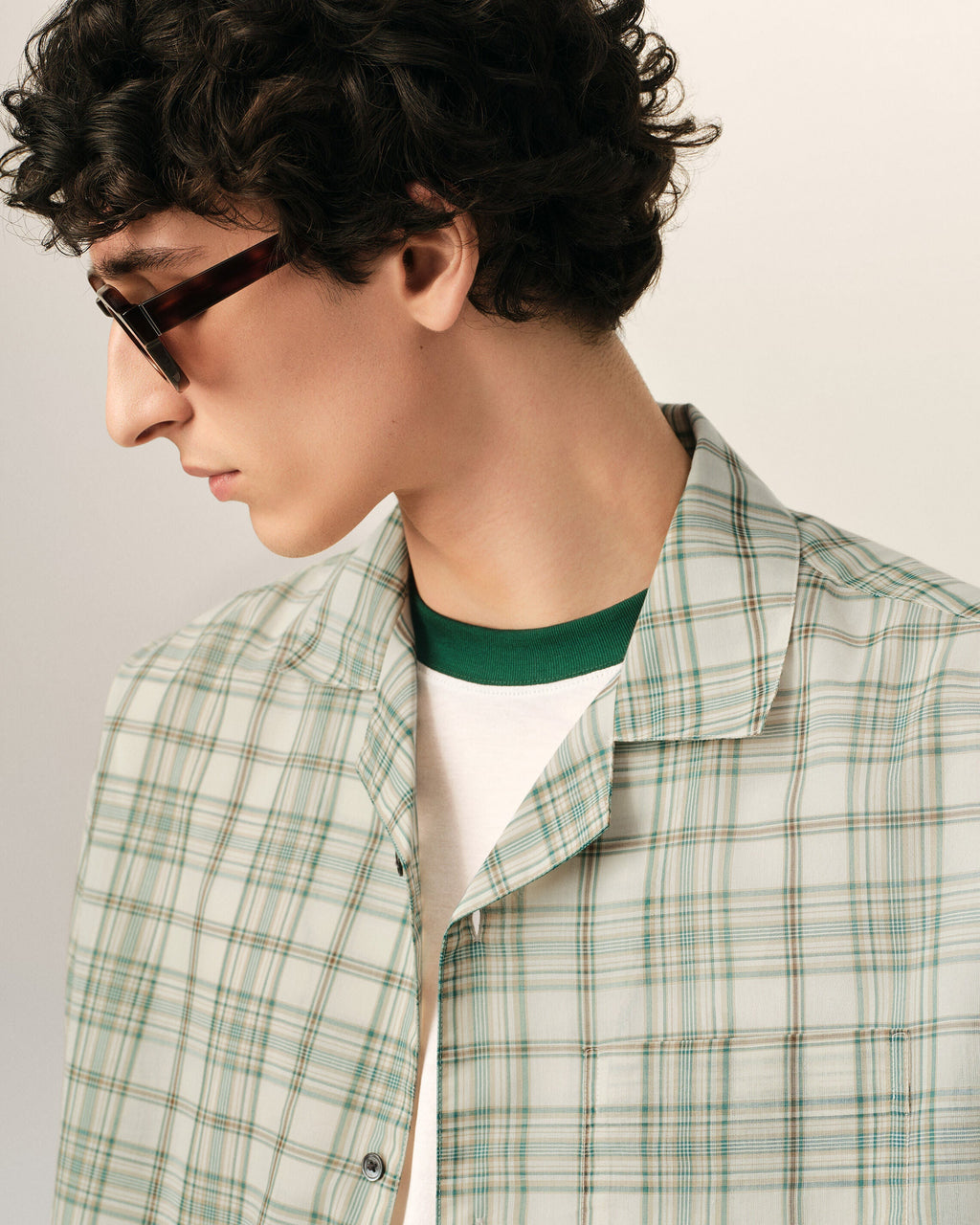 Green Boxy Cotton Checkered Shirt