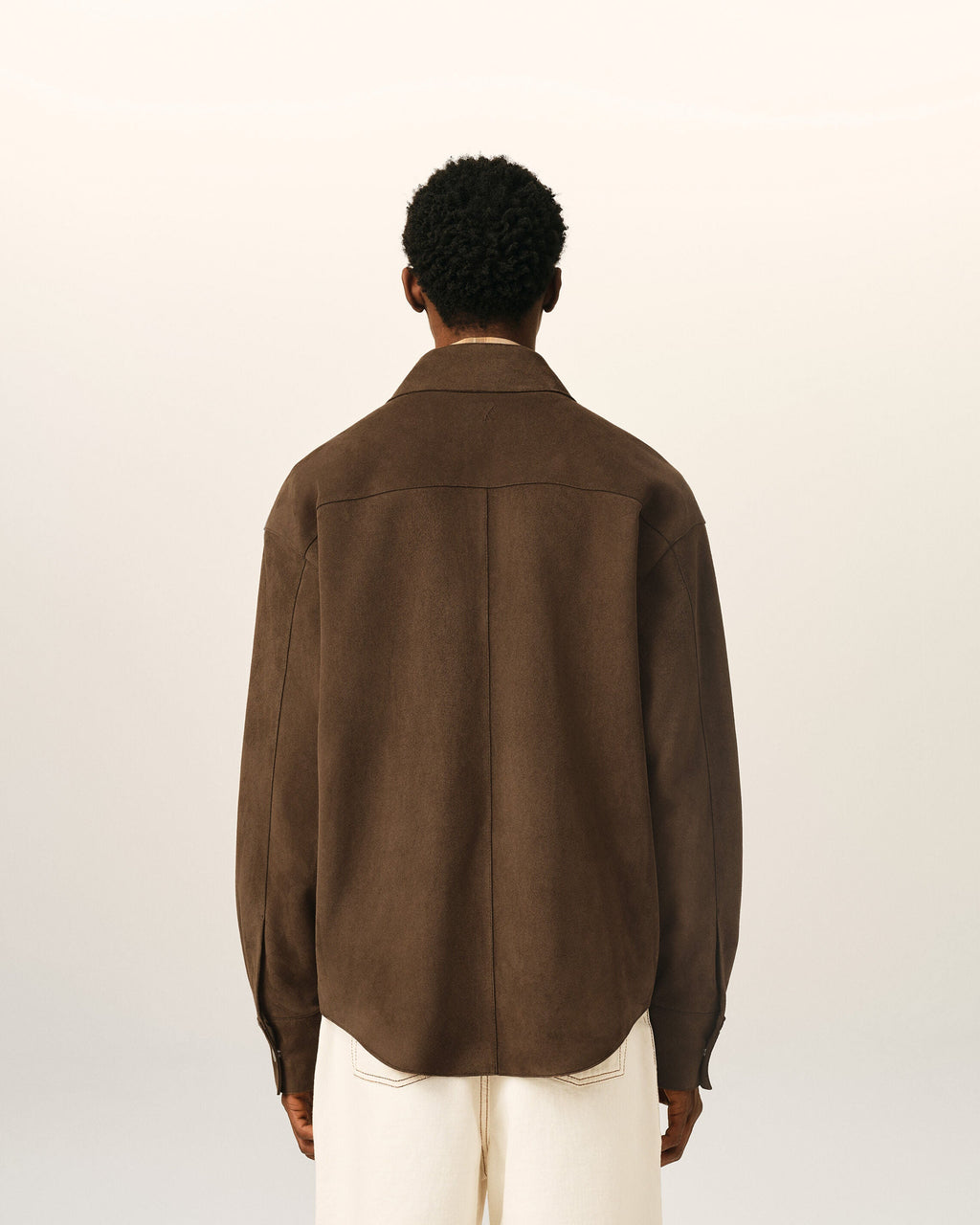 Brown Goat Leather Buttoned Overshirt