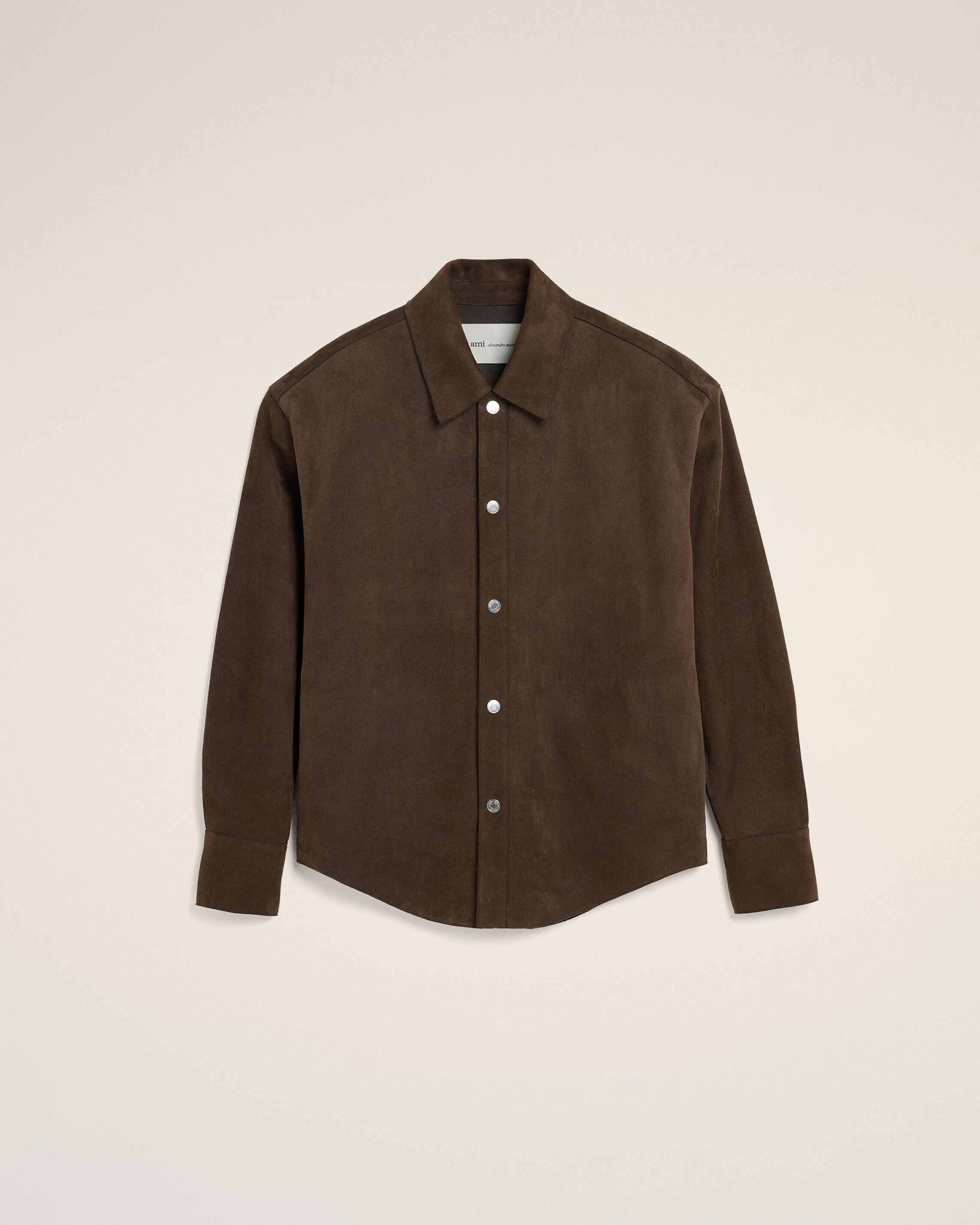 Brown Goat Leather Buttoned Overshirt