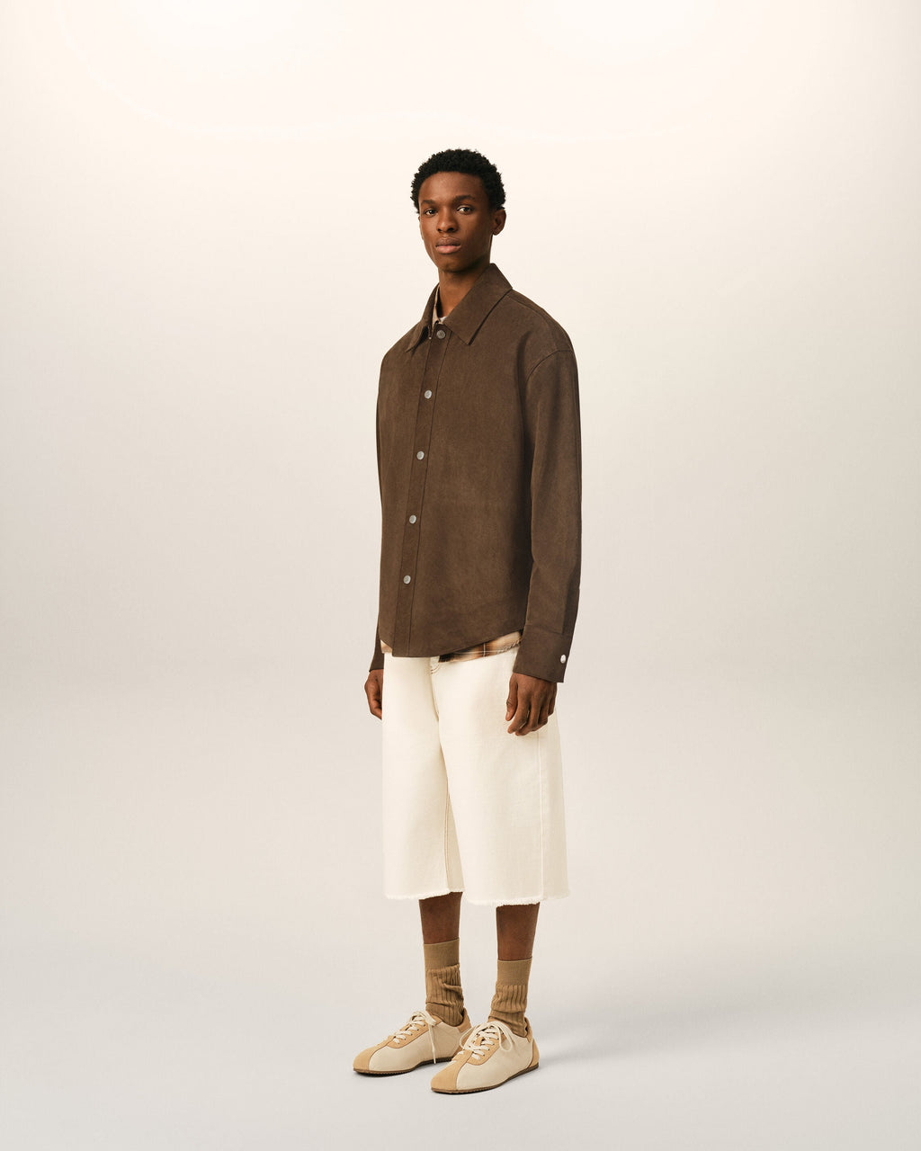 Brown Goat Leather Buttoned Overshirt