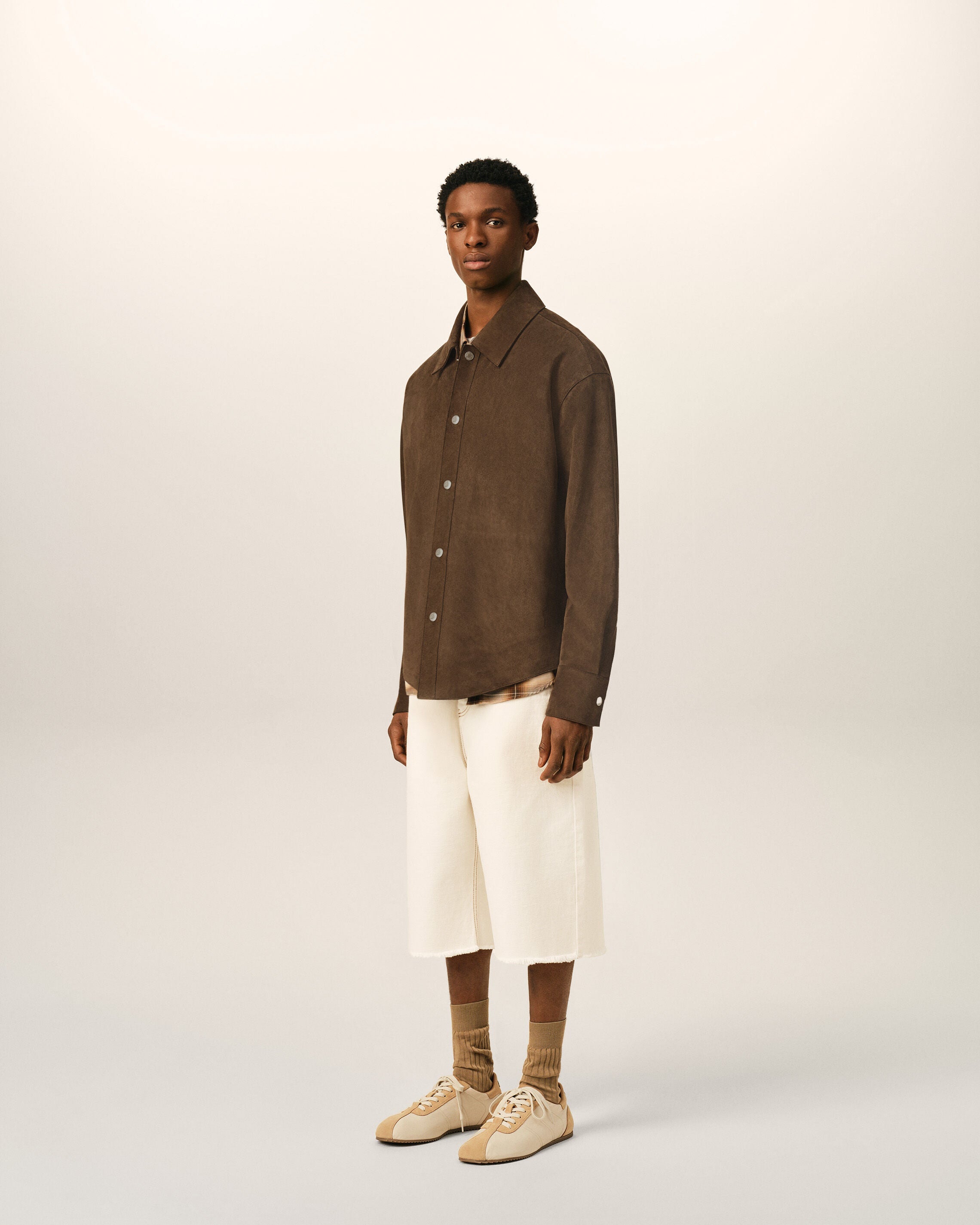 Brown Goat Leather Buttoned Overshirt