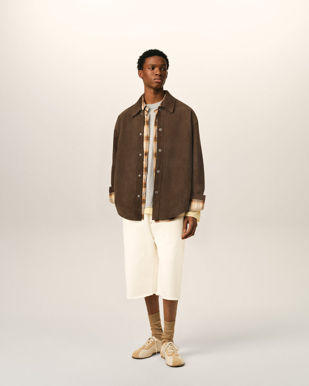 Brown Goat Leather Buttoned Overshirt