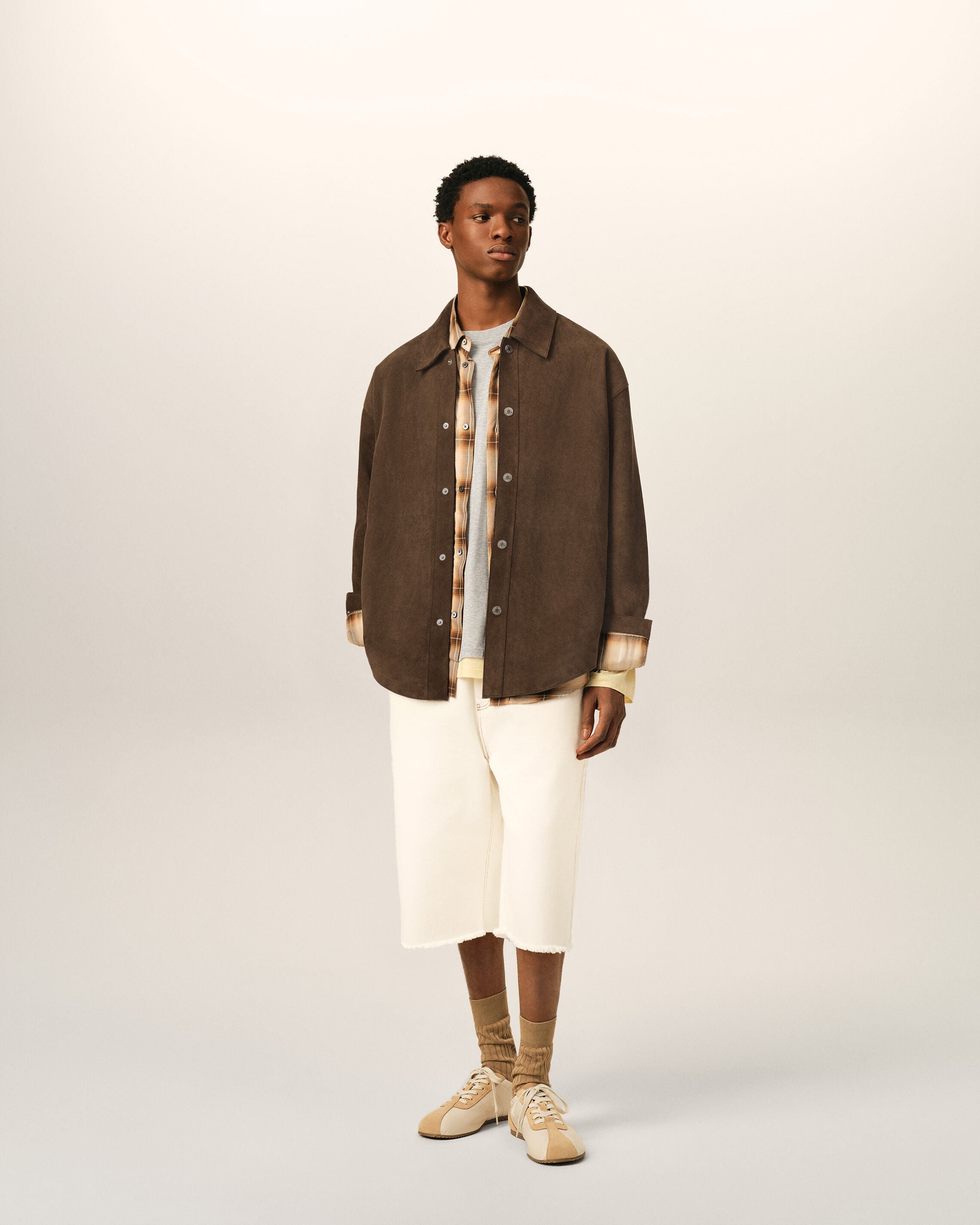Brown Goat Leather Buttoned Overshirt