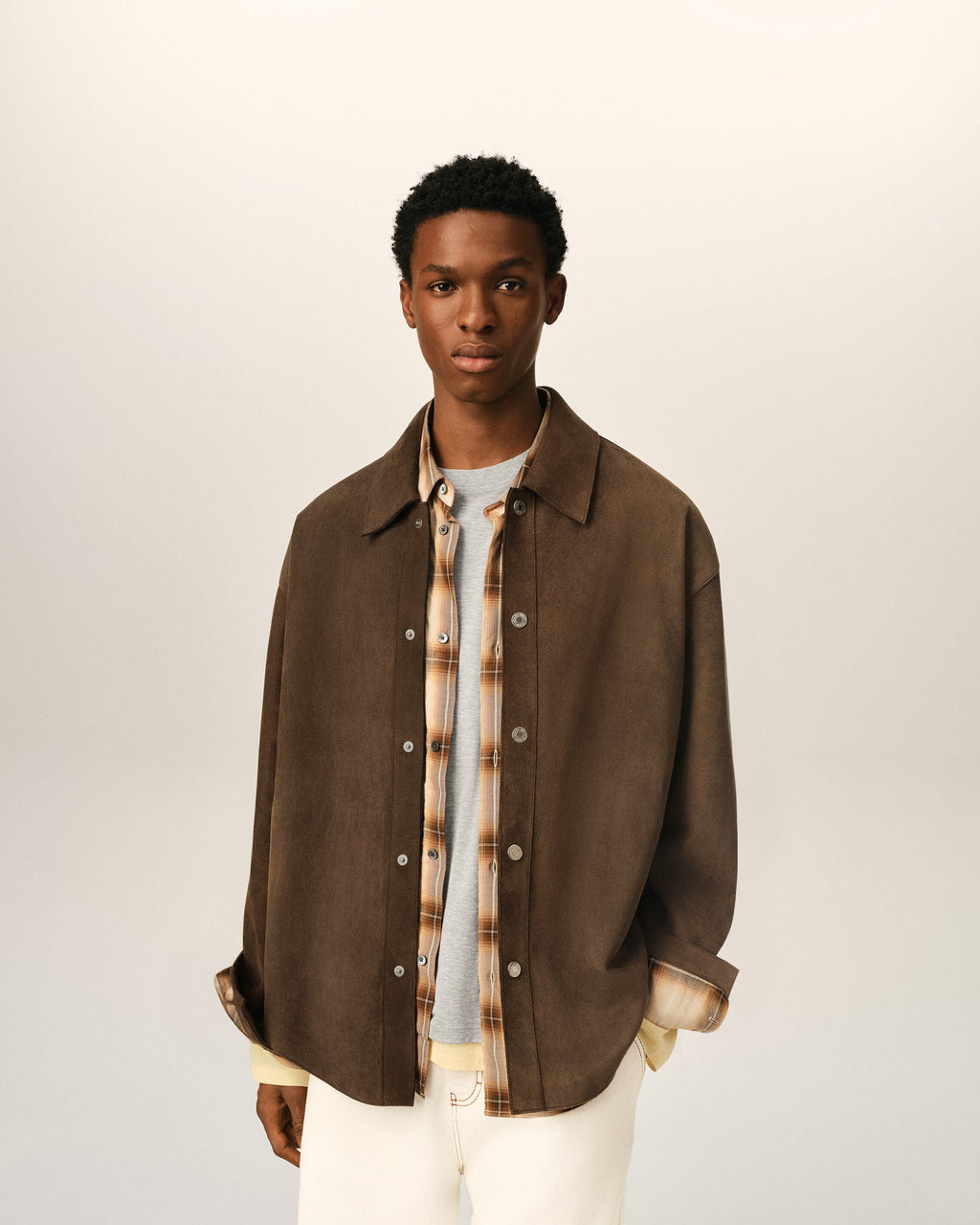 Brown Goat Leather Buttoned Overshirt