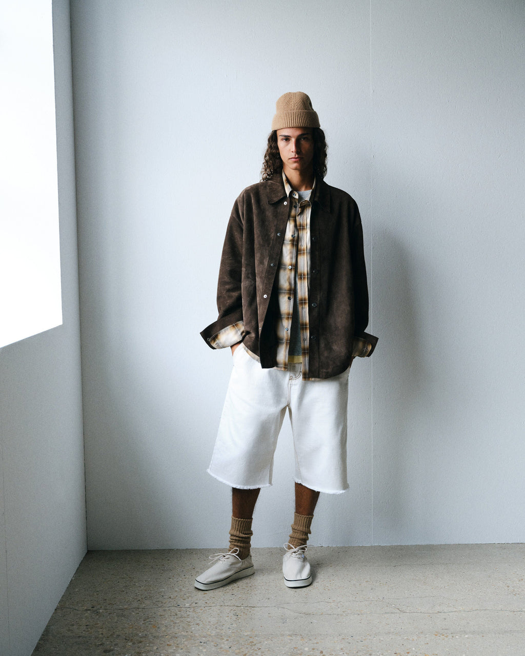 Brown Goat Leather Buttoned Overshirt