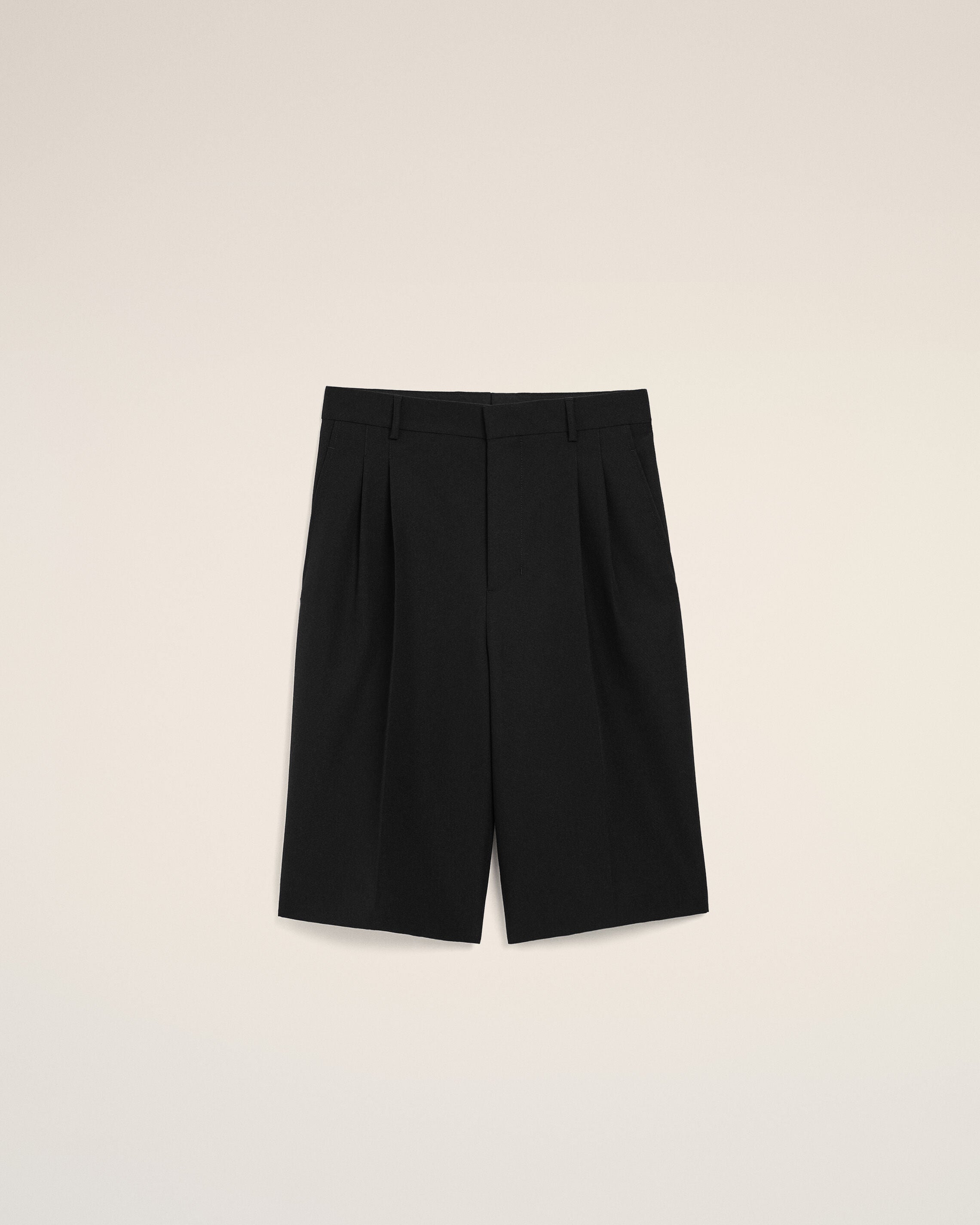 Black New Wool Low Waist Wide Bermuda Shorts