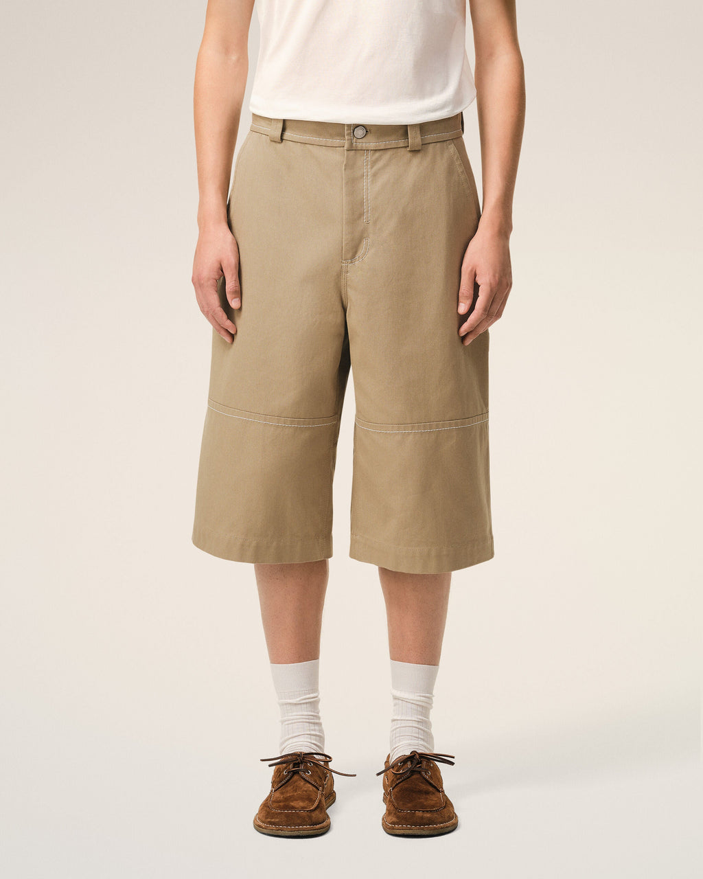 Beige Cotton Worker Bermuda Shorts