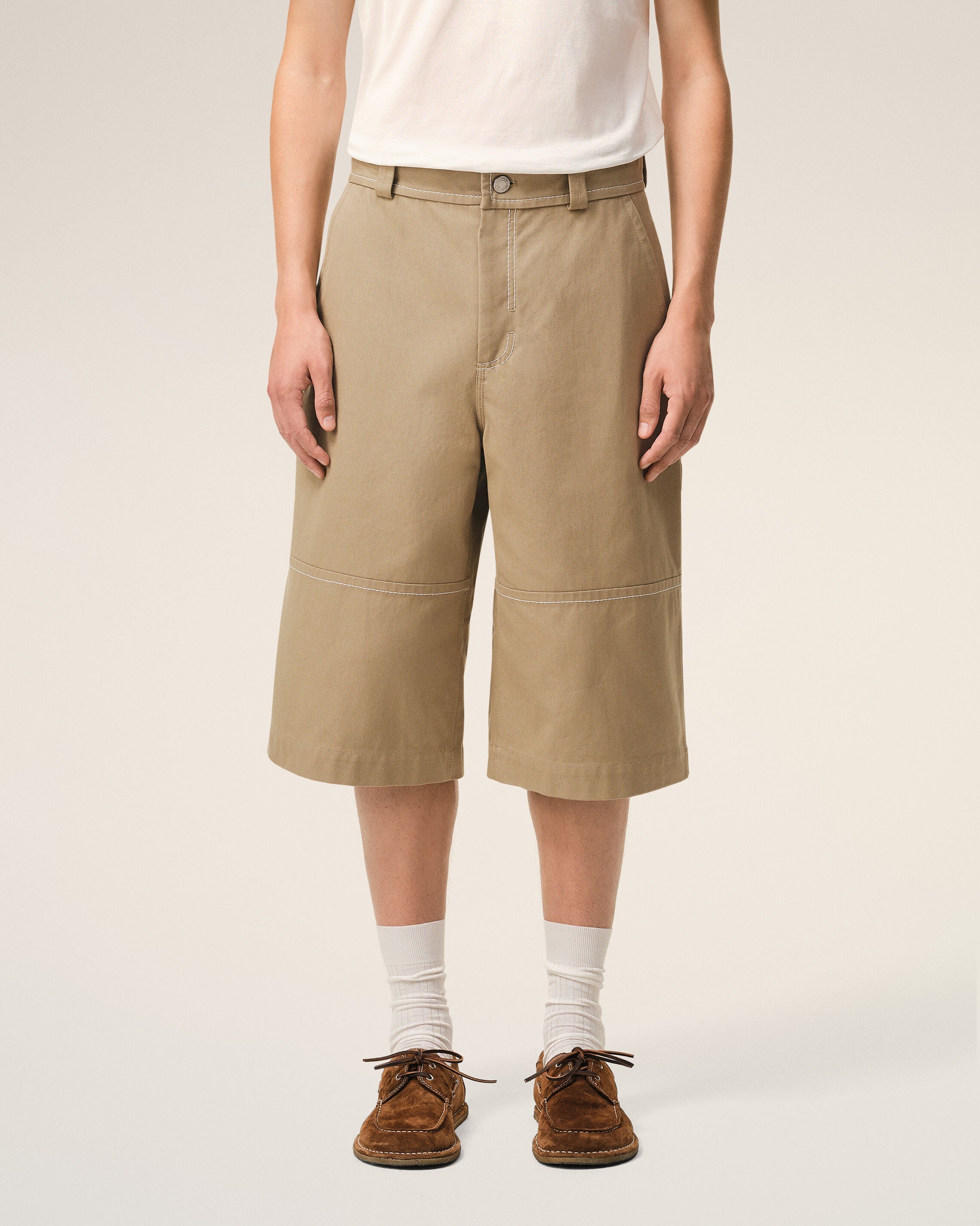 Beige Cotton Worker Bermuda Shorts