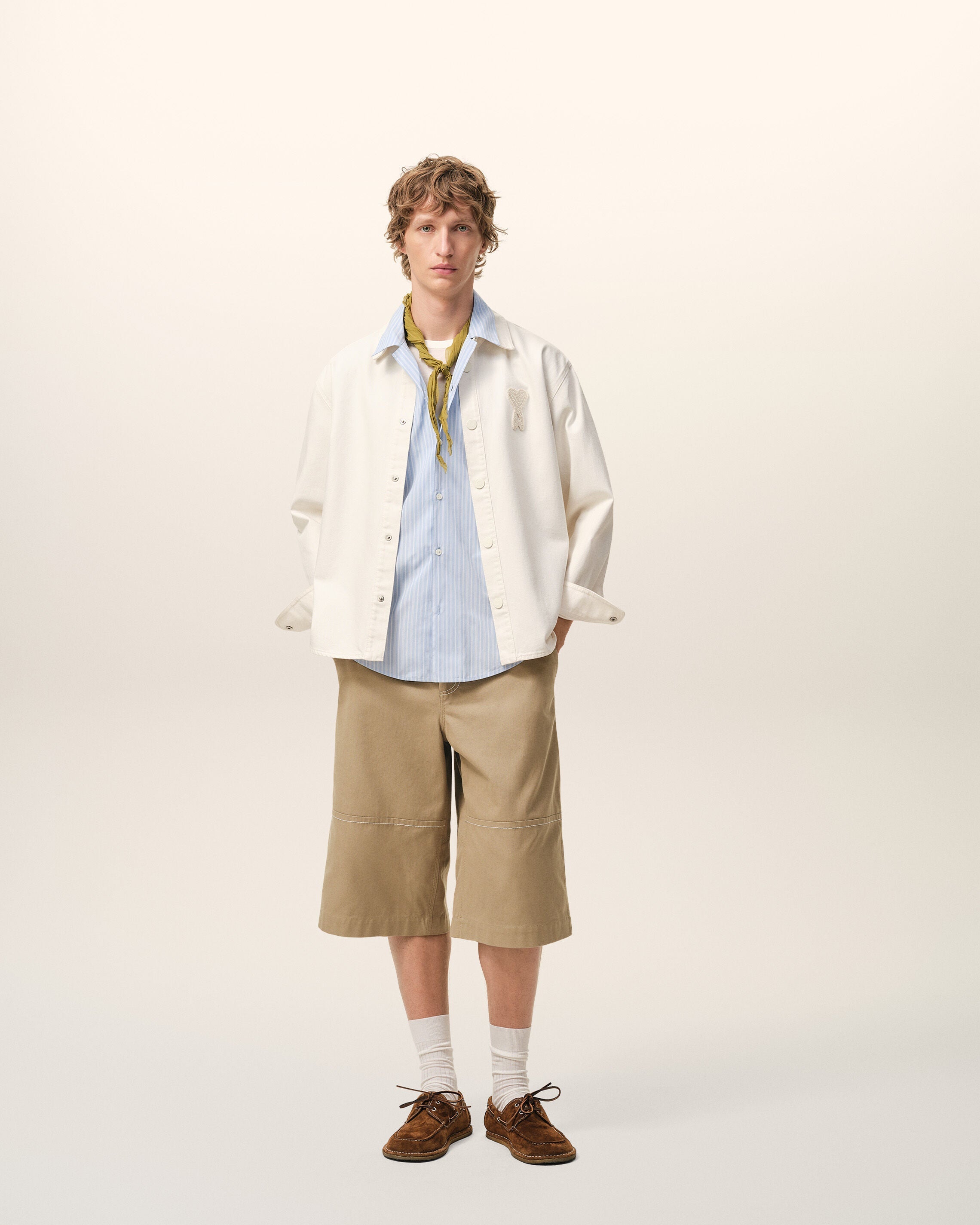 Beige Cotton Worker Bermuda Shorts