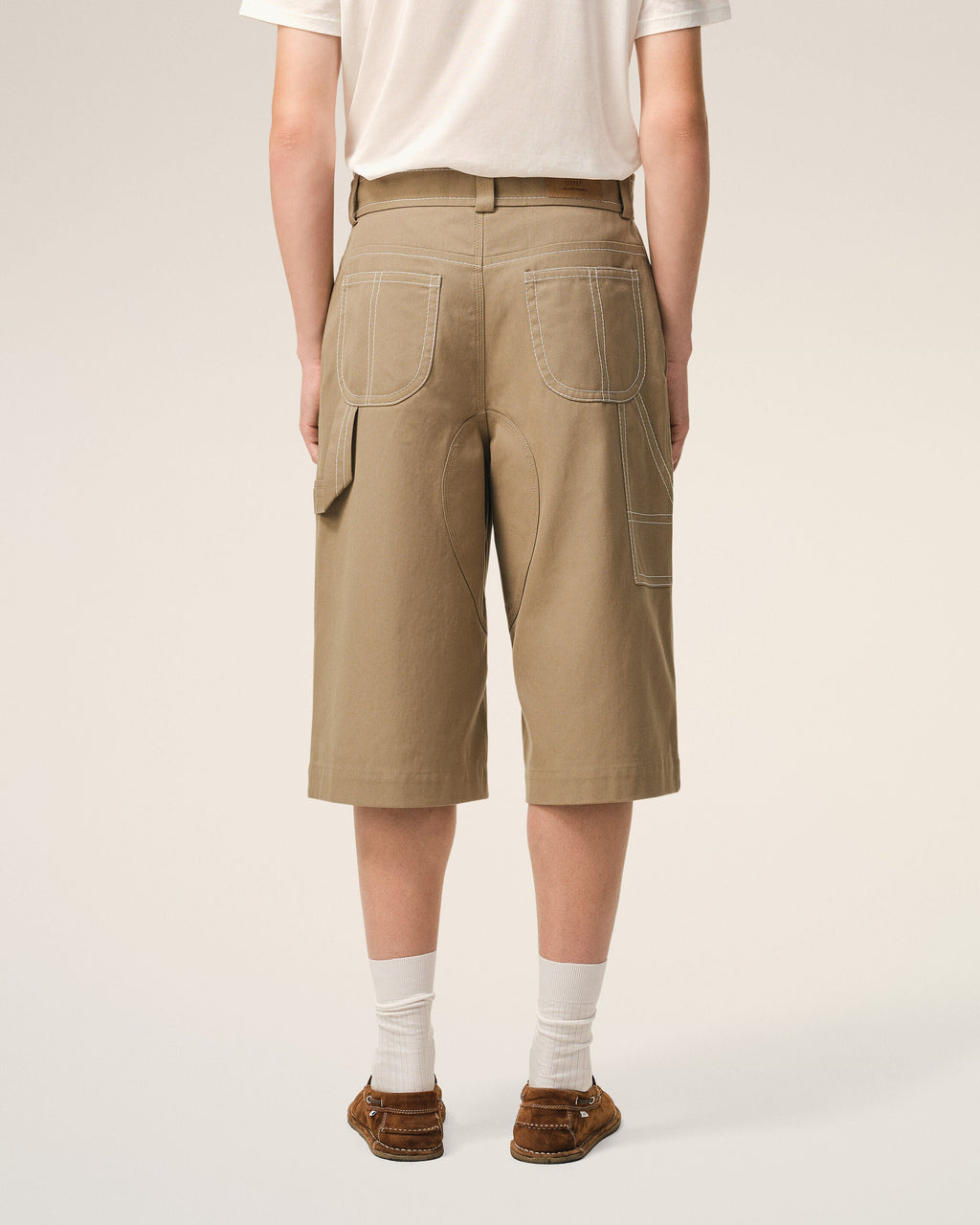 Beige Cotton Worker Bermuda Shorts