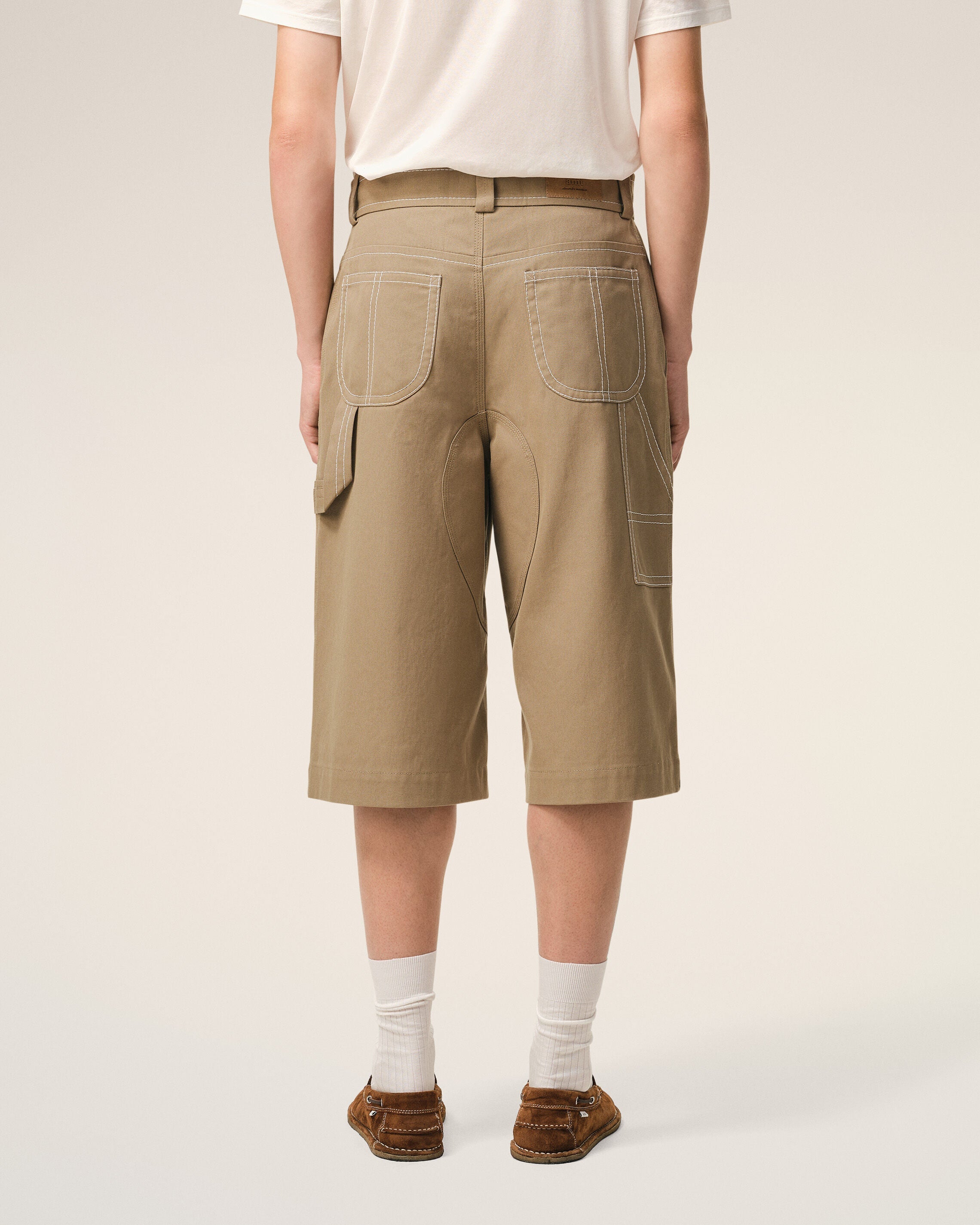 Beige Cotton Worker Bermuda Shorts