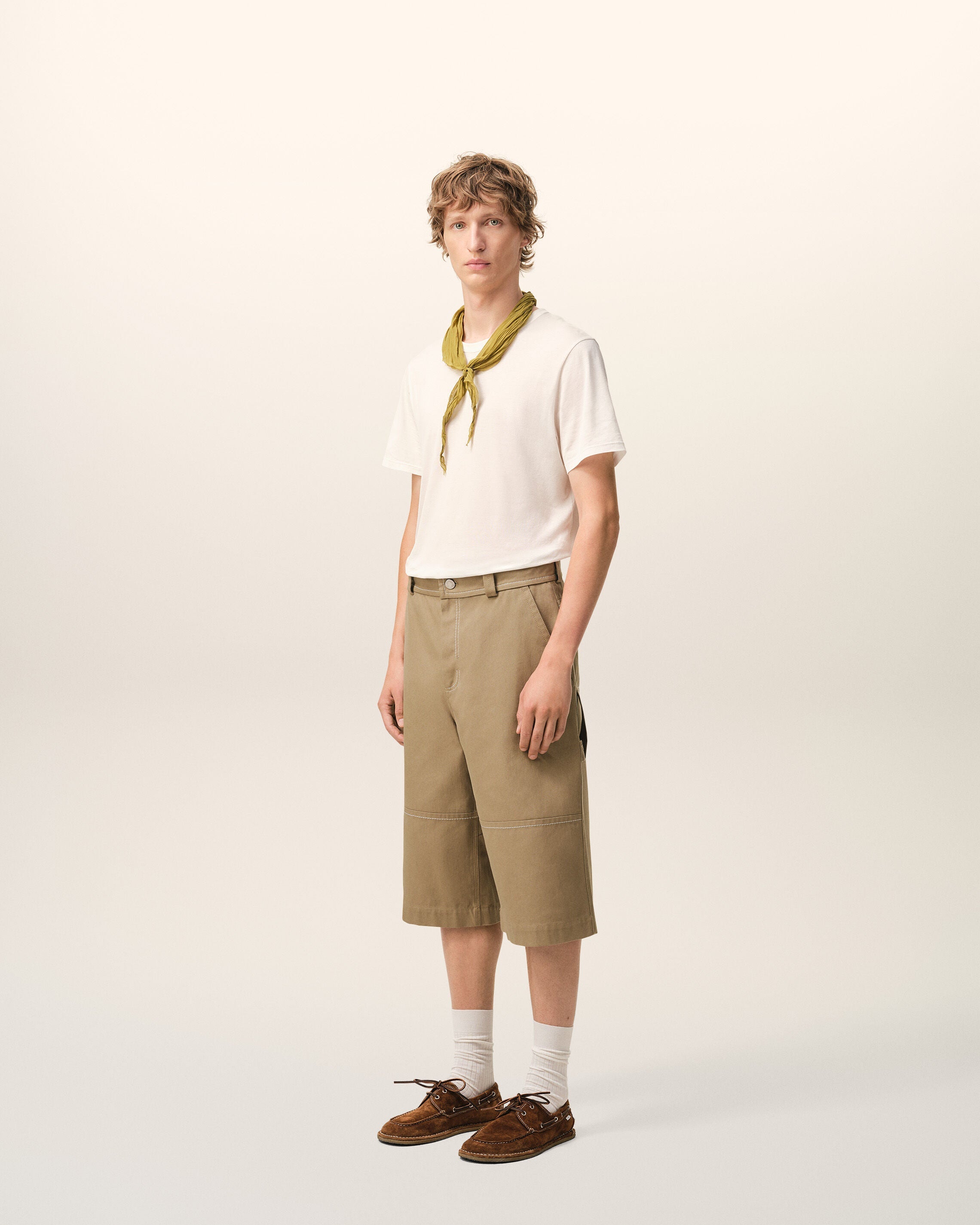 Beige Cotton Worker Bermuda Shorts