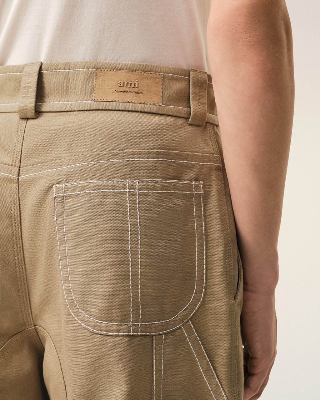 Beige Cotton Worker Bermuda Shorts
