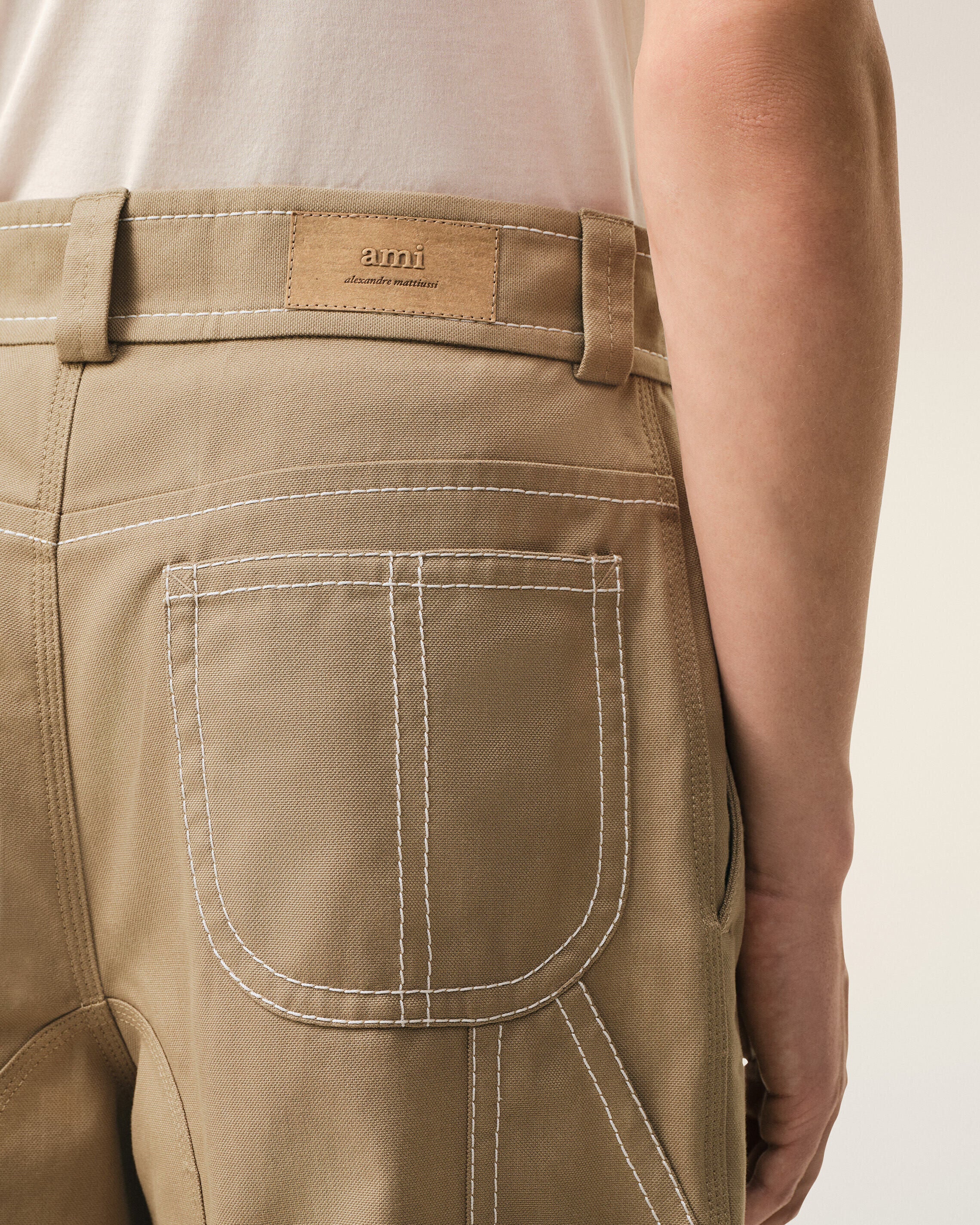 Beige Cotton Worker Bermuda Shorts