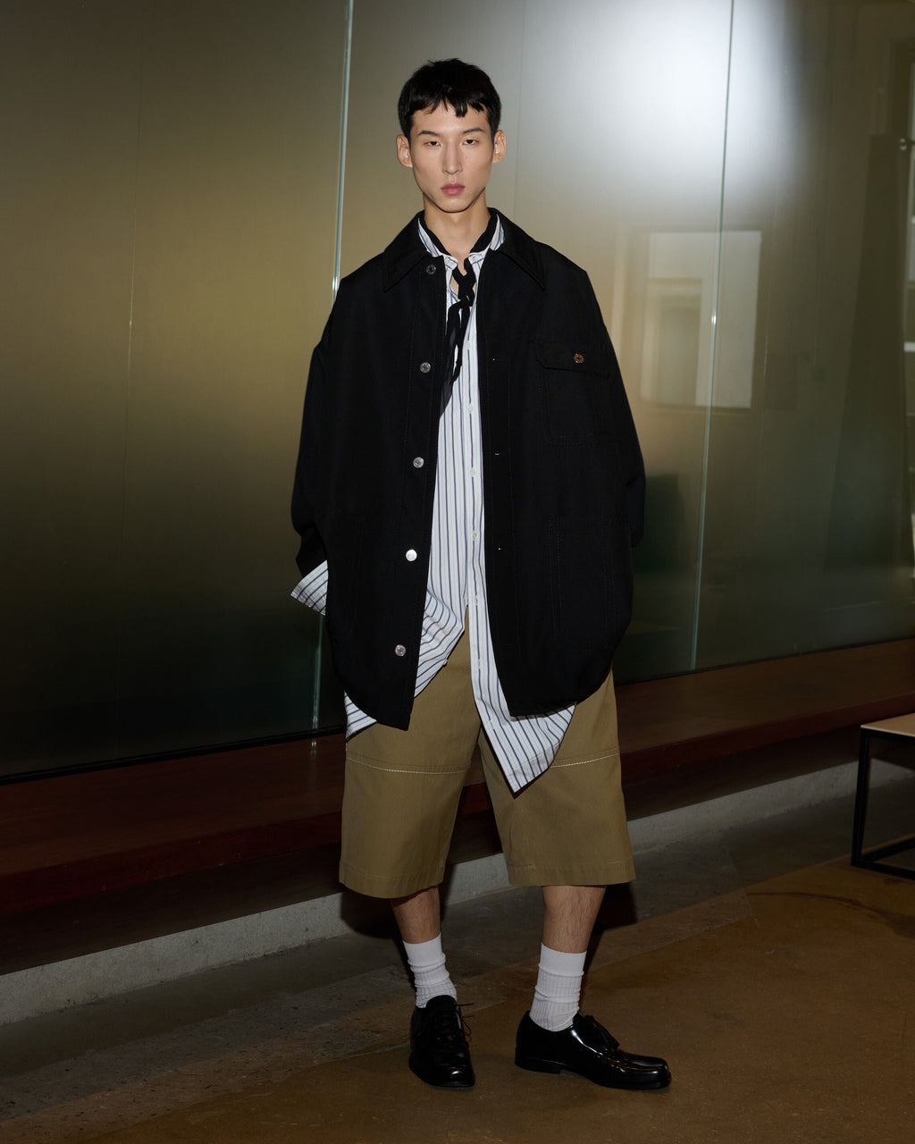 Beige Cotton Worker Bermuda Shorts