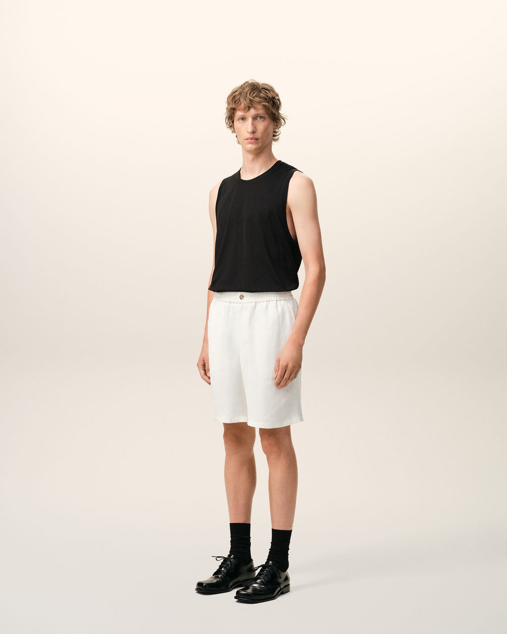 Beige Blended Linen Elasticated Waist Ami De Coeur Shorts