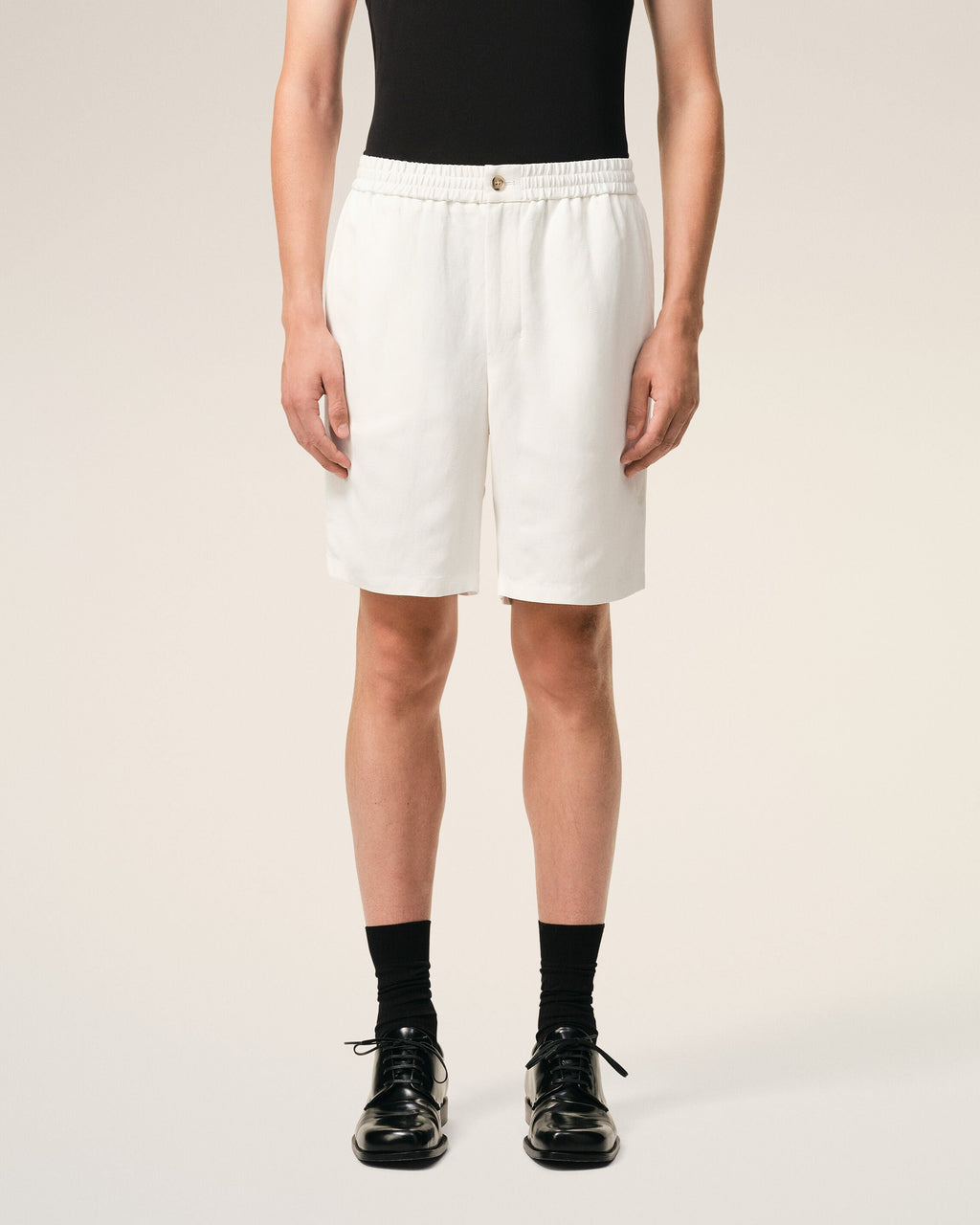 Beige Blended Linen Elasticated Waist Ami De Coeur Shorts