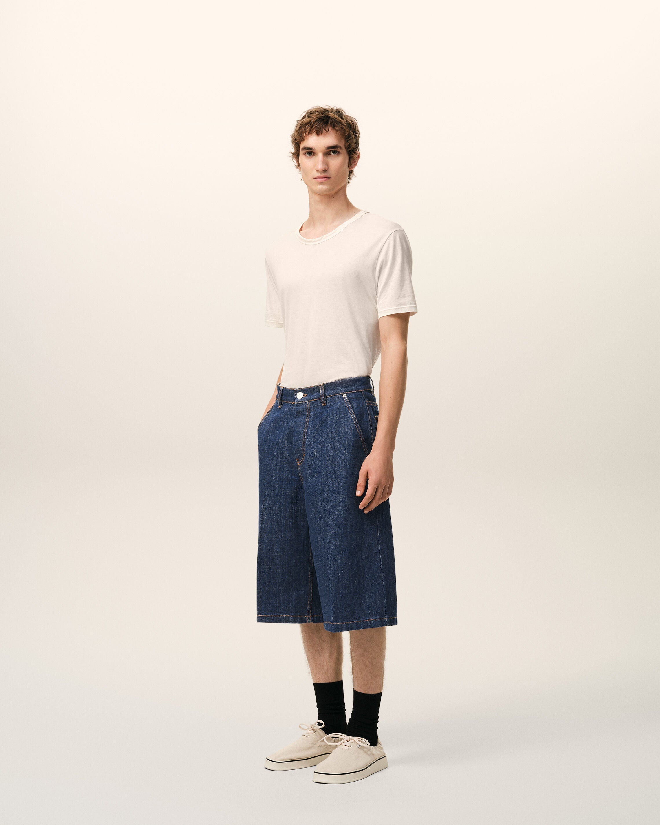 Blue Cotton Loose Bermuda Shorts