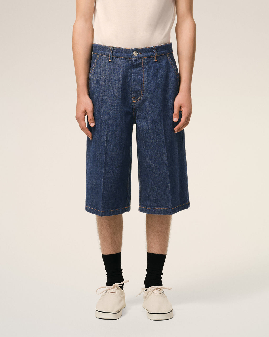 Blue Cotton Loose Bermuda Shorts