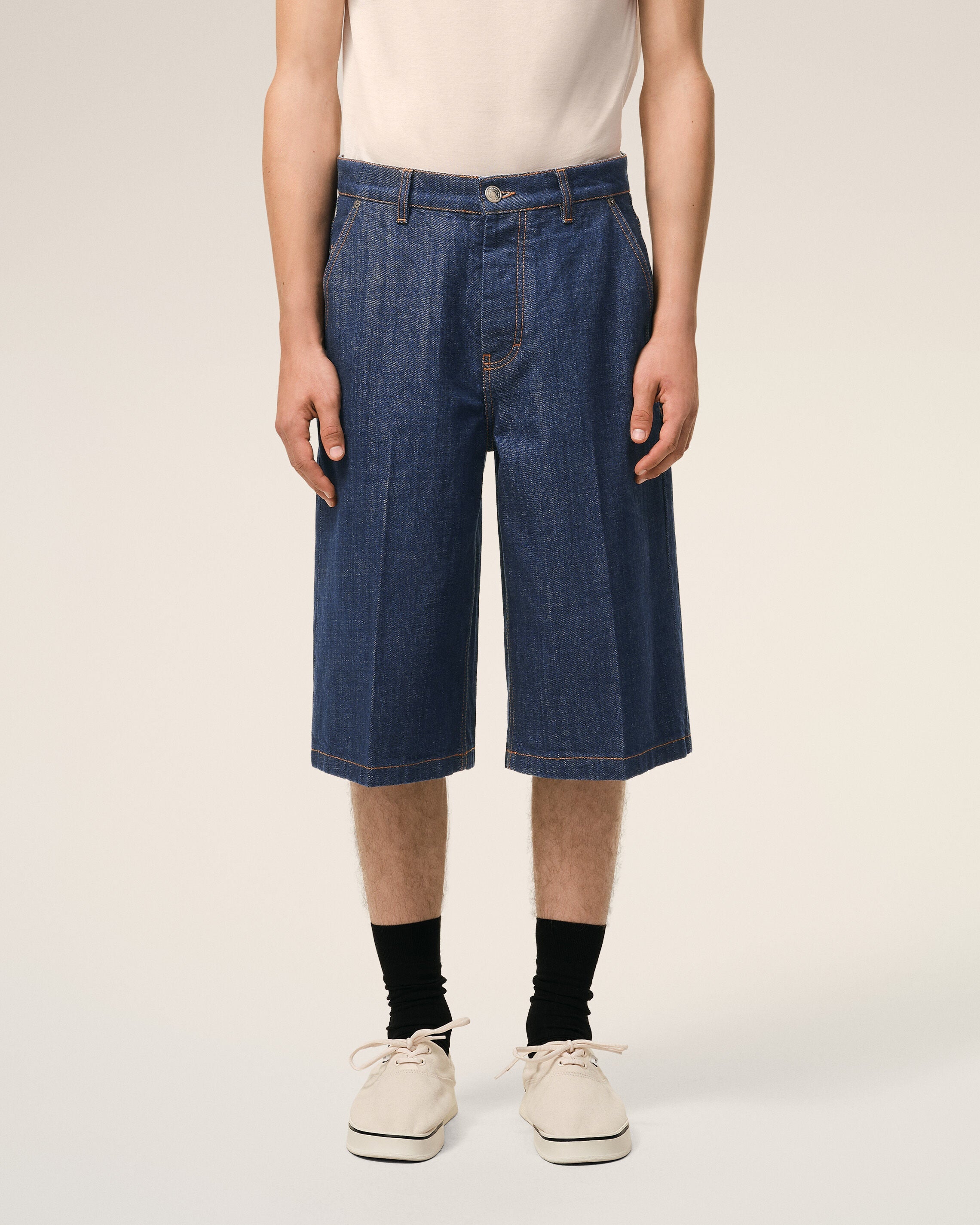 Blue Cotton Loose Bermuda Shorts