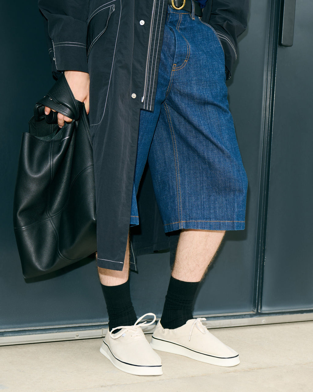 Blue Cotton Loose Bermuda Shorts