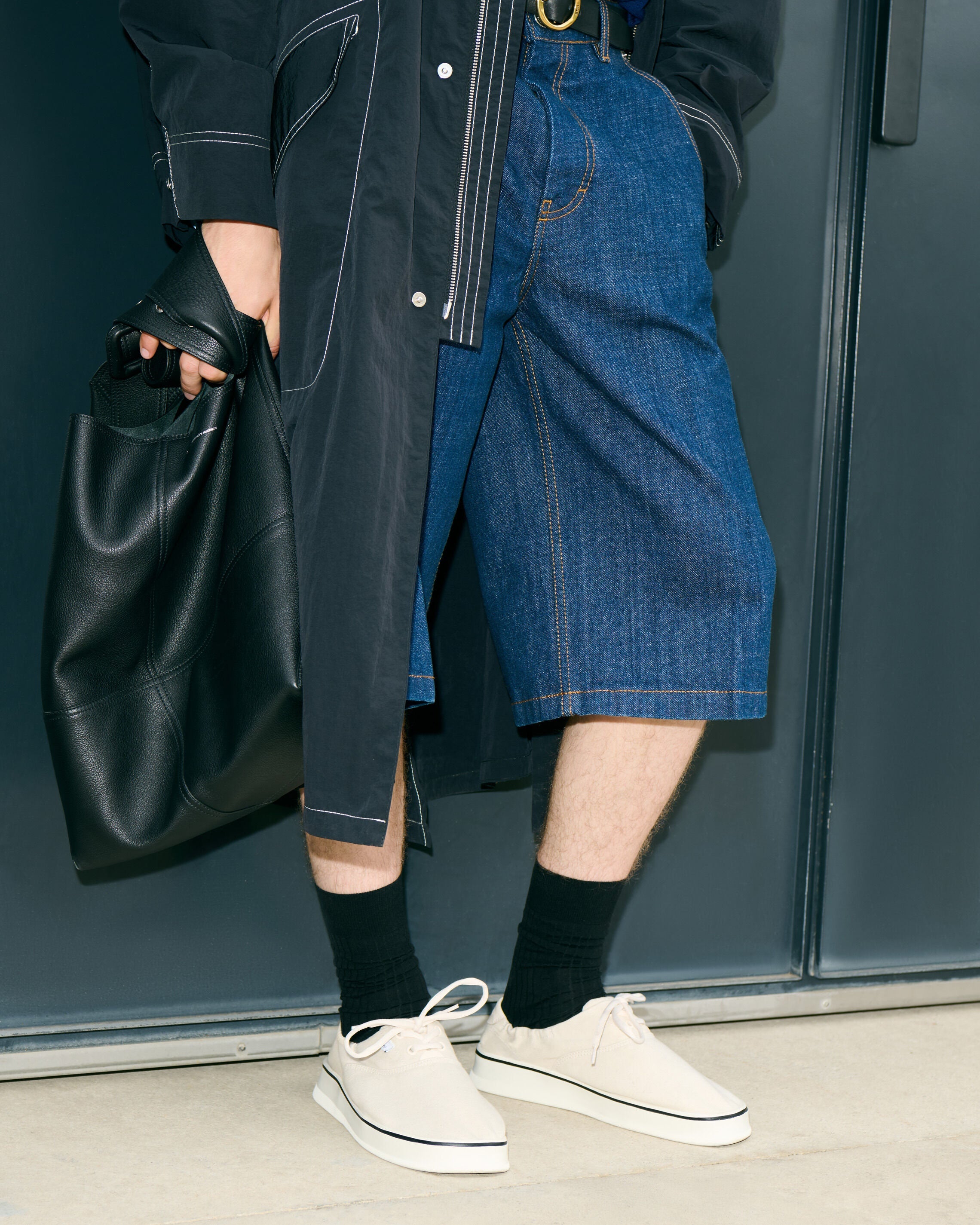 Blue Cotton Loose Bermuda Shorts