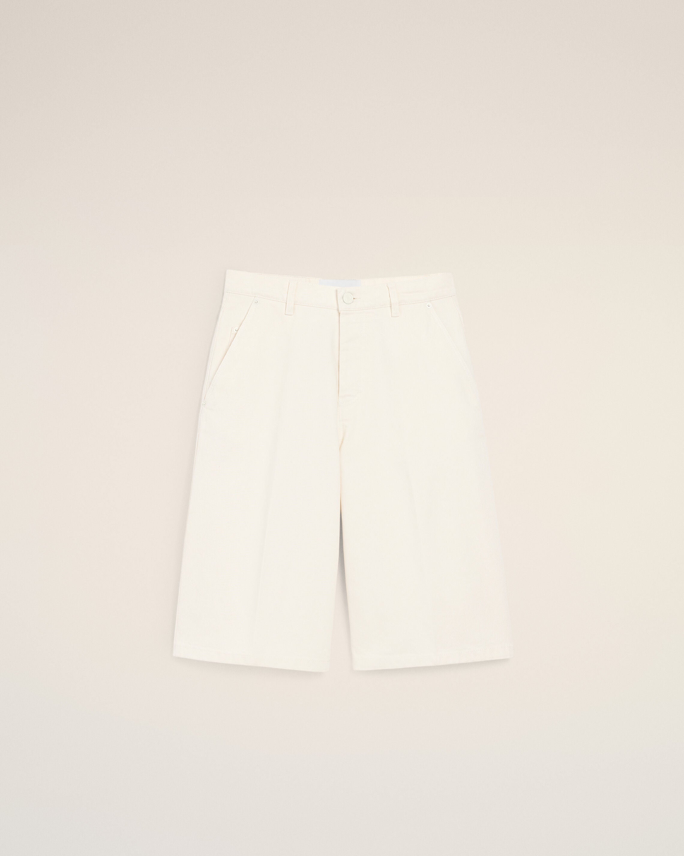 White Cotton Loose Bermuda Shorts