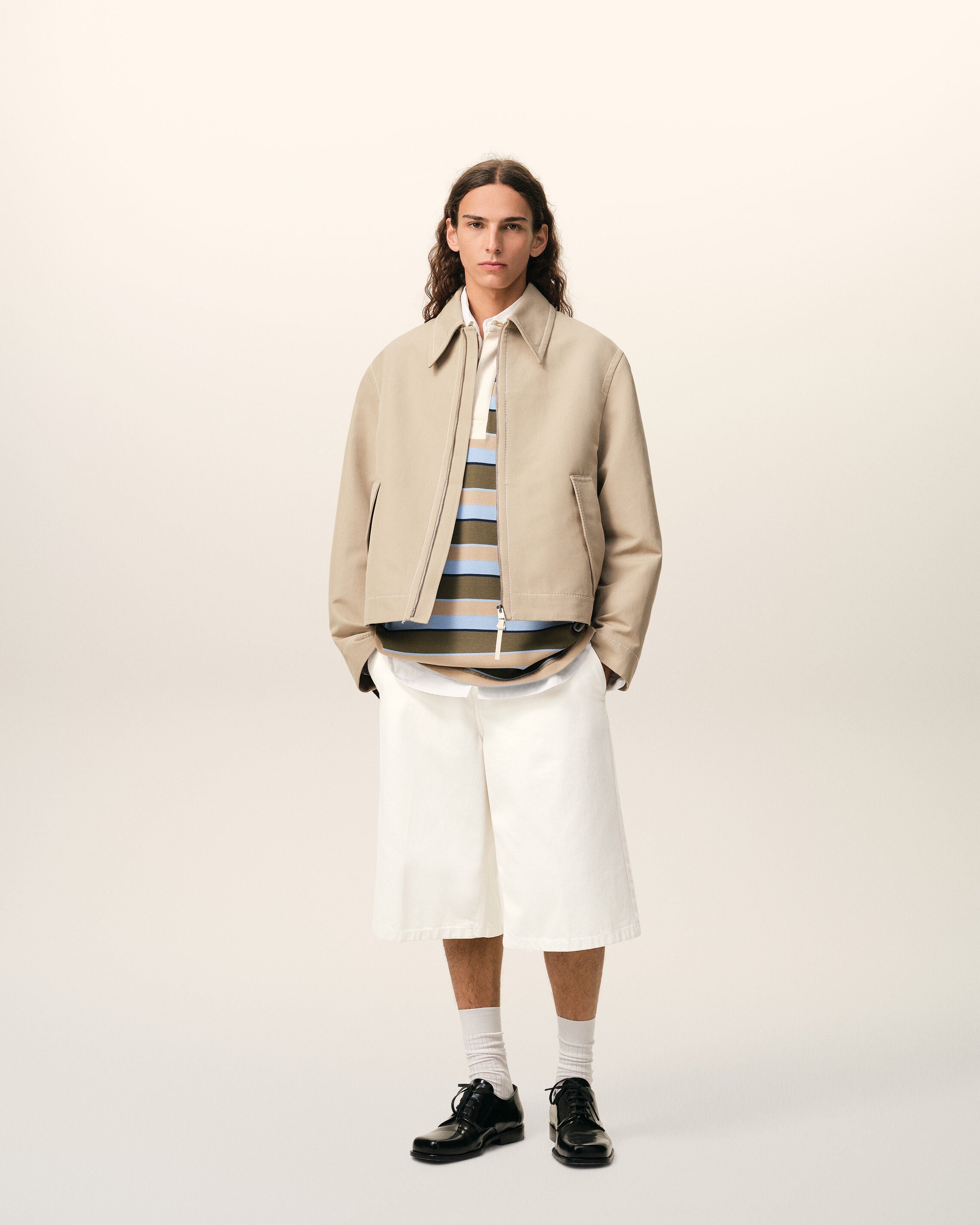 White Cotton Loose Bermuda Shorts