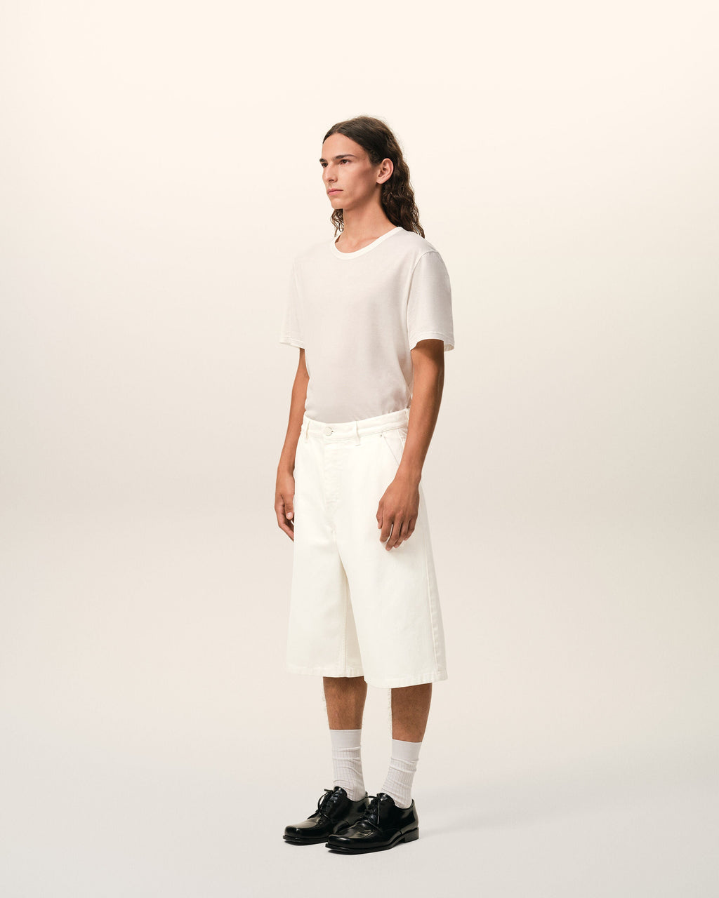White Cotton Loose Bermuda Shorts