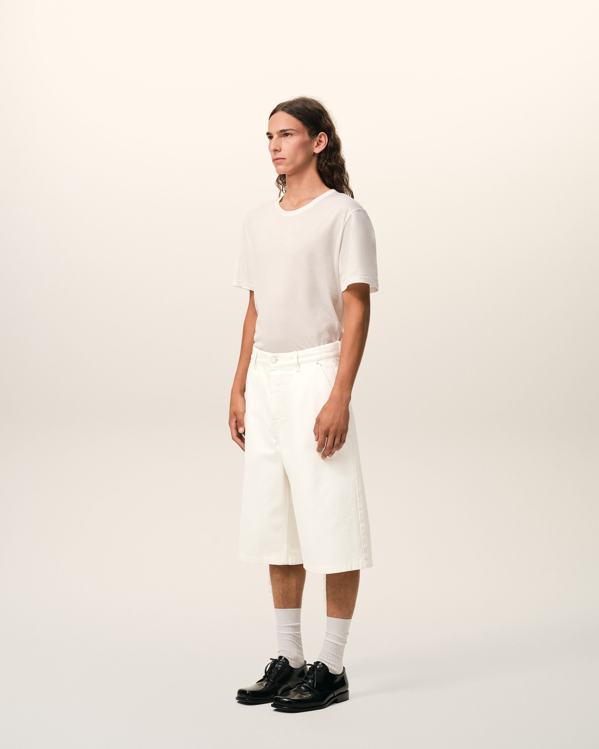 White Cotton Loose Bermuda Shorts