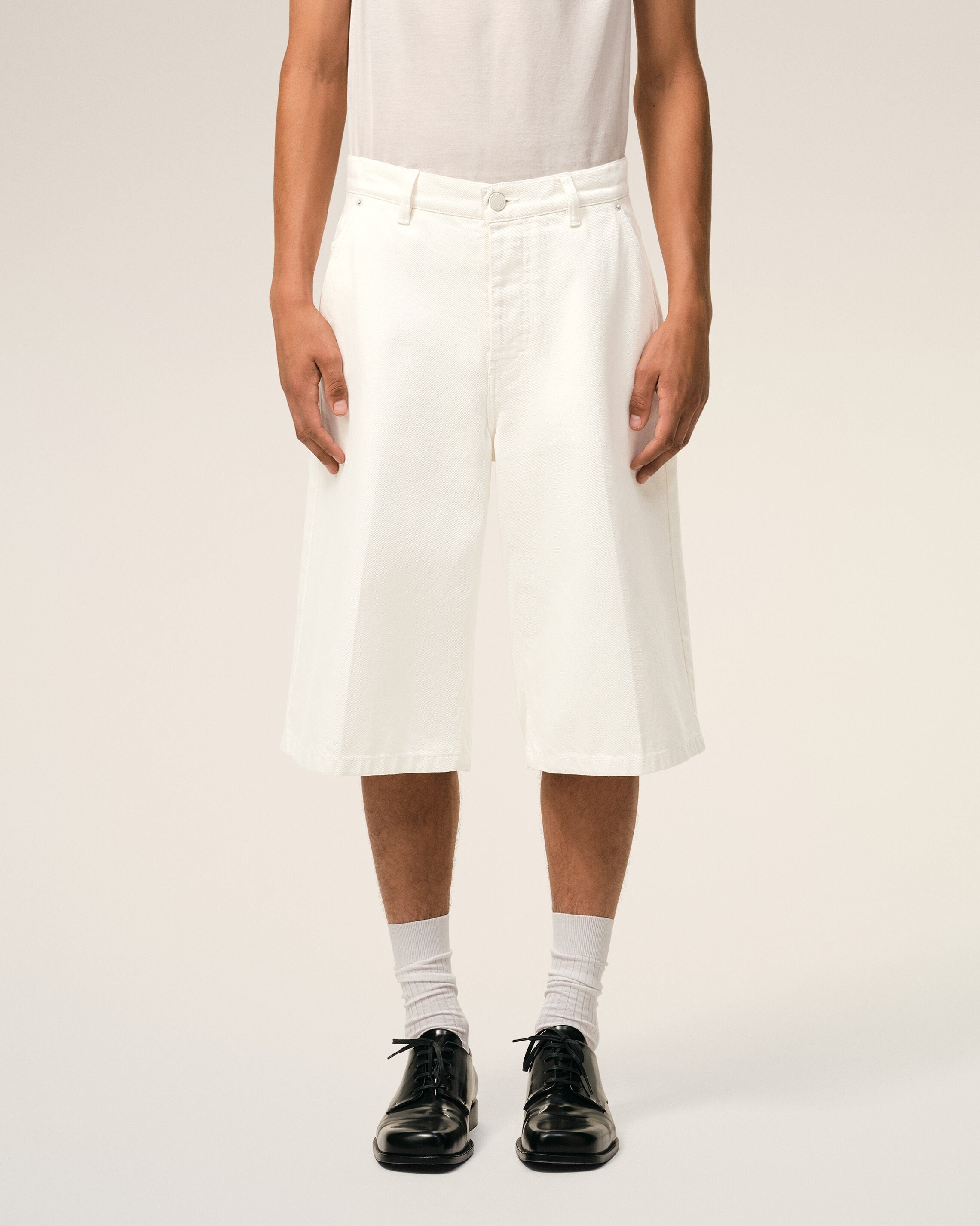White Cotton Loose Bermuda Shorts