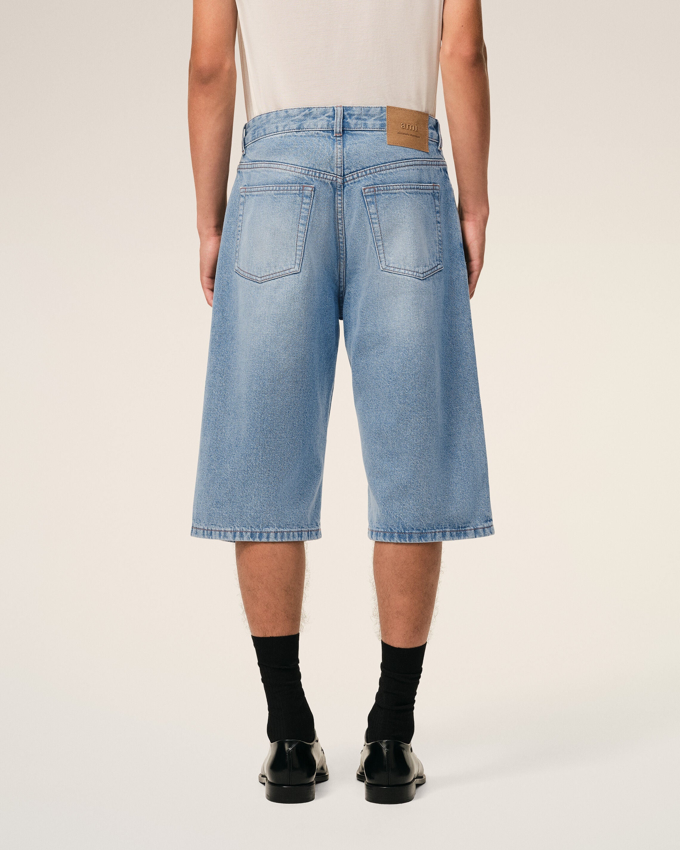 Blue Cotton Large Fit Bermuda Shorts