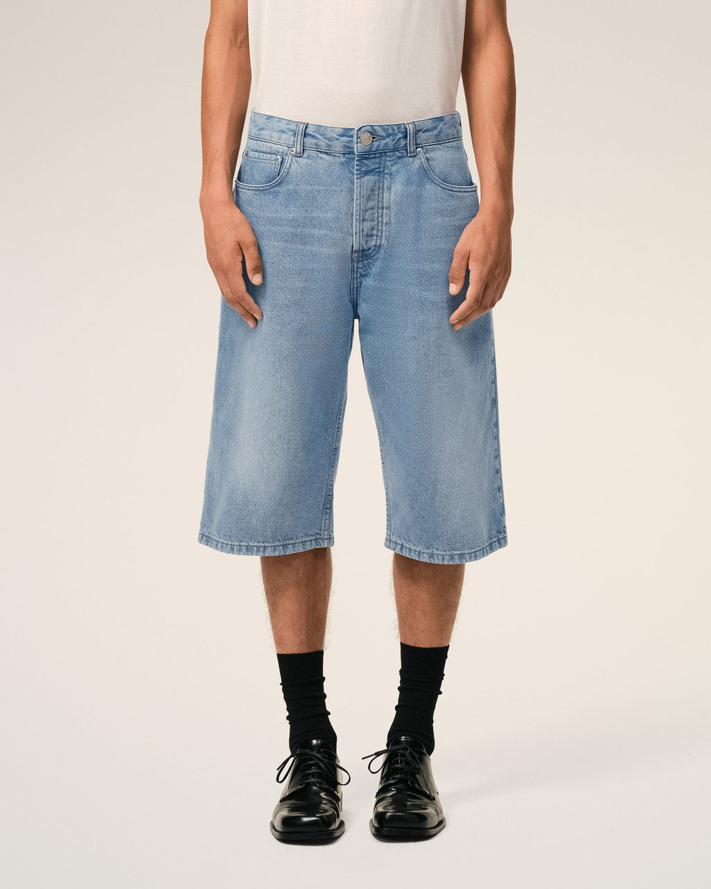 Blue Cotton Large Fit Bermuda Shorts