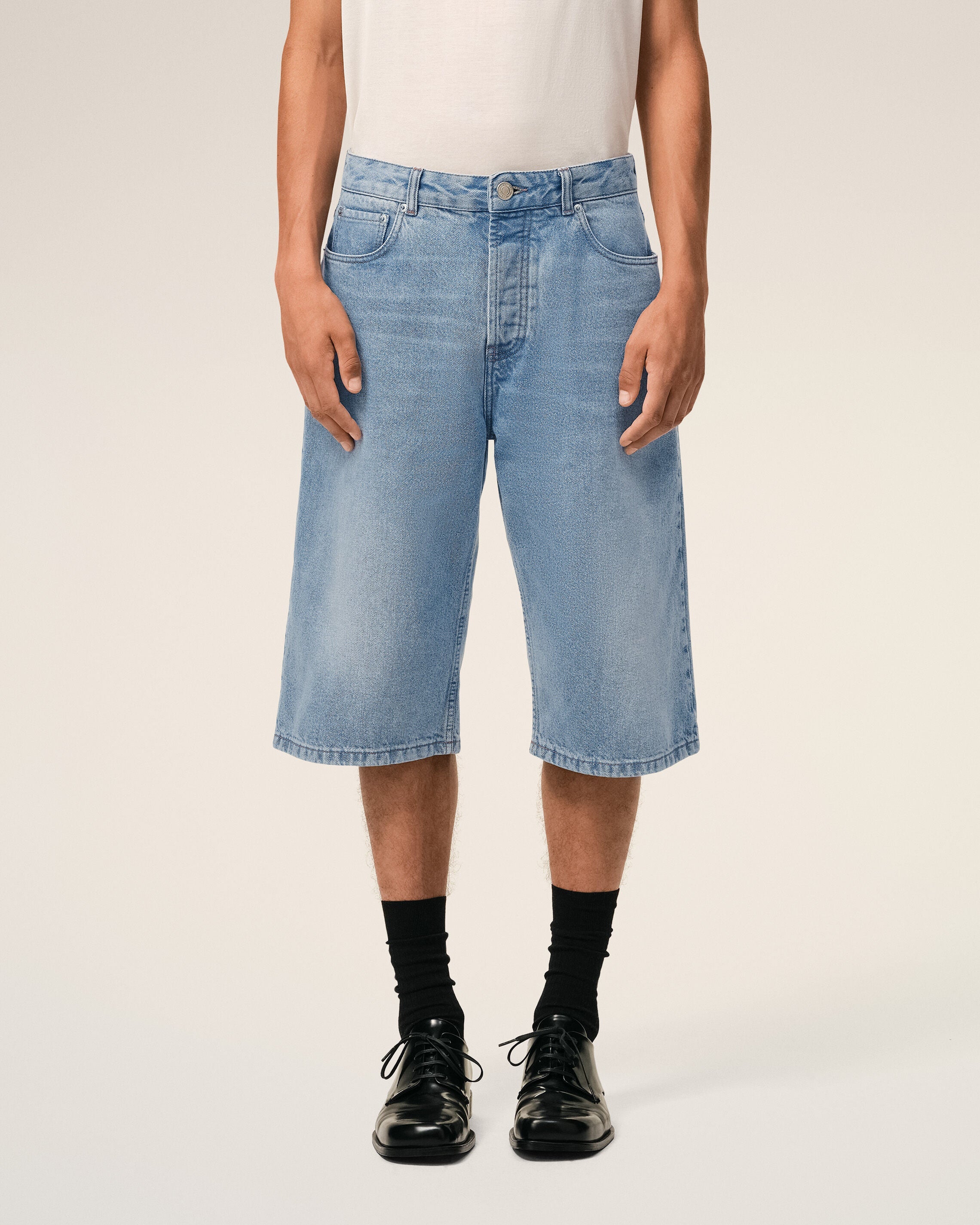 Blue Cotton Large Fit Bermuda Shorts