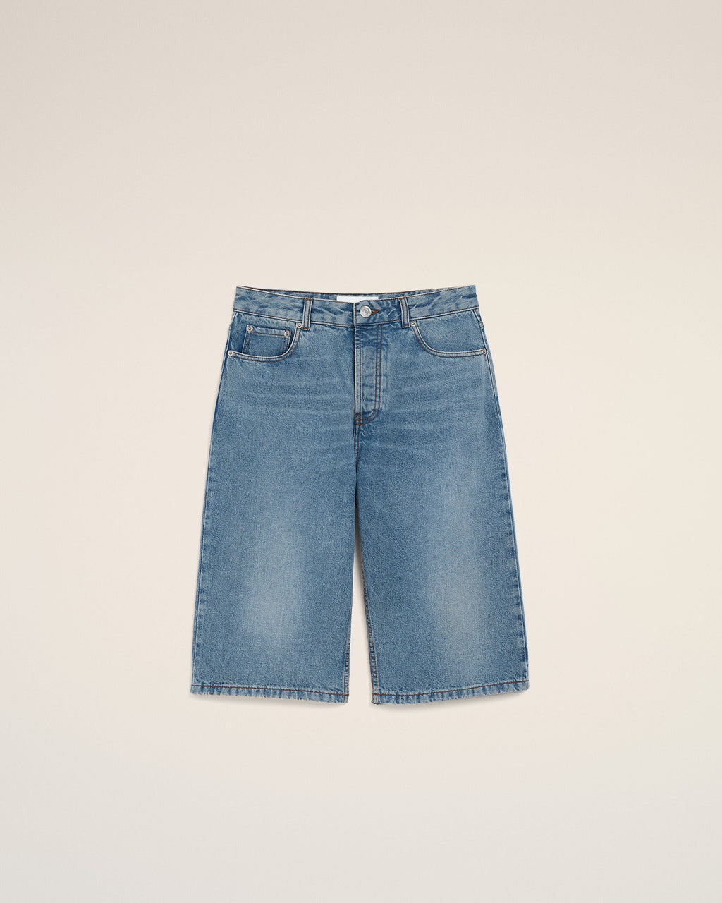 Blue Cotton Large Fit Bermuda Shorts