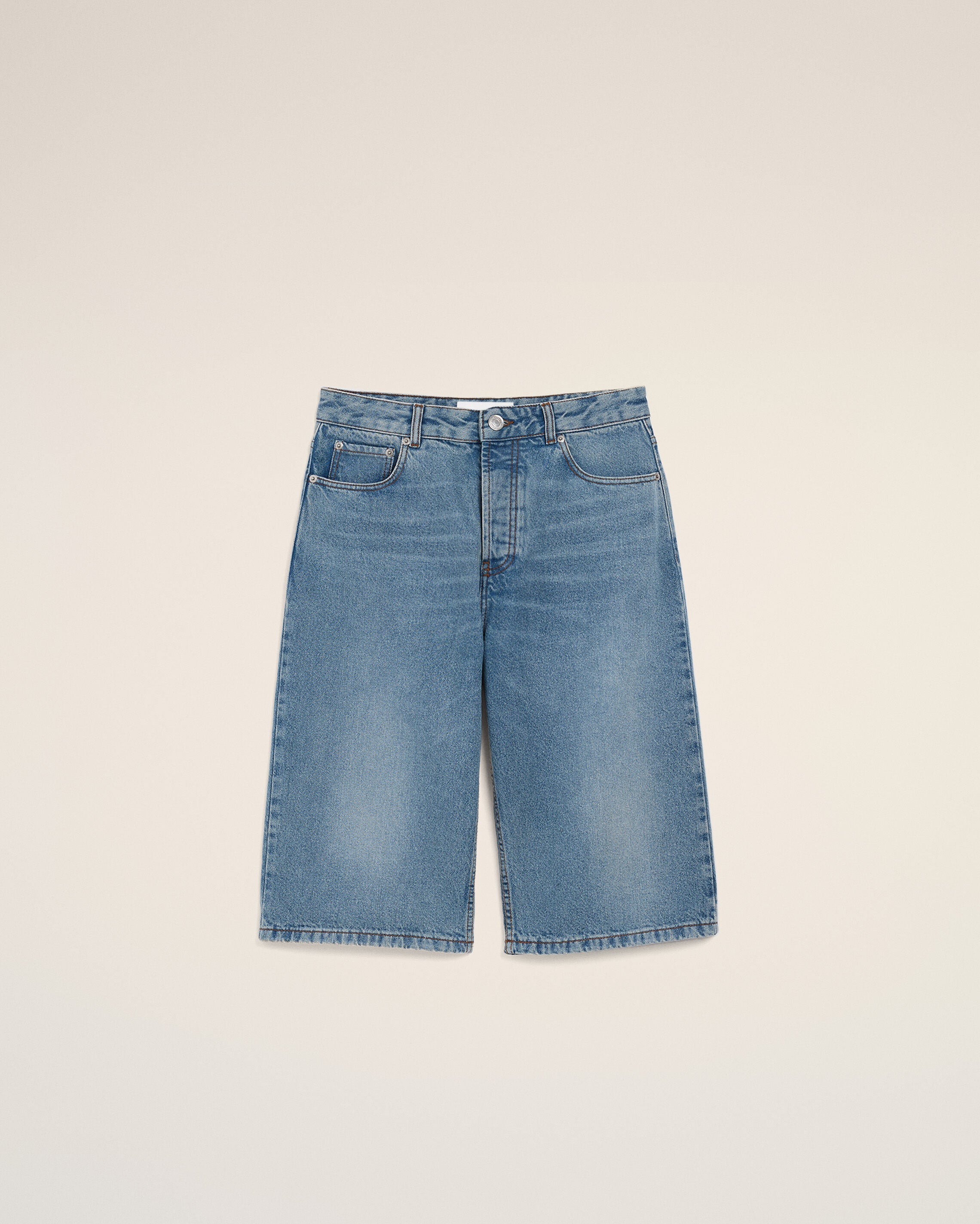Blue Cotton Large Fit Bermuda Shorts