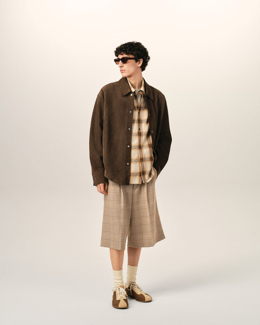 Brown Wool Prince Of Wales Checkered Shorts