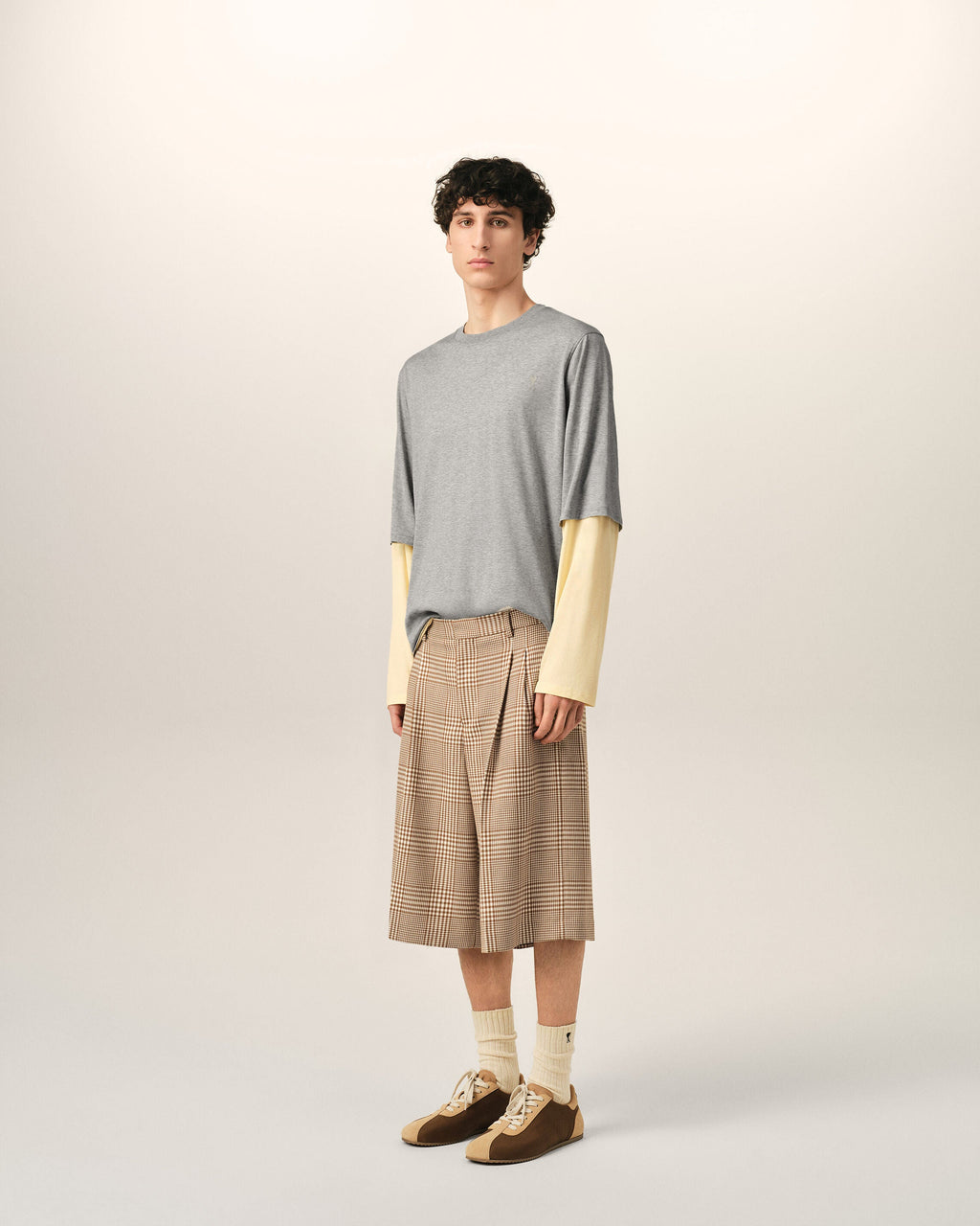 Brown Wool Prince Of Wales Checkered Shorts