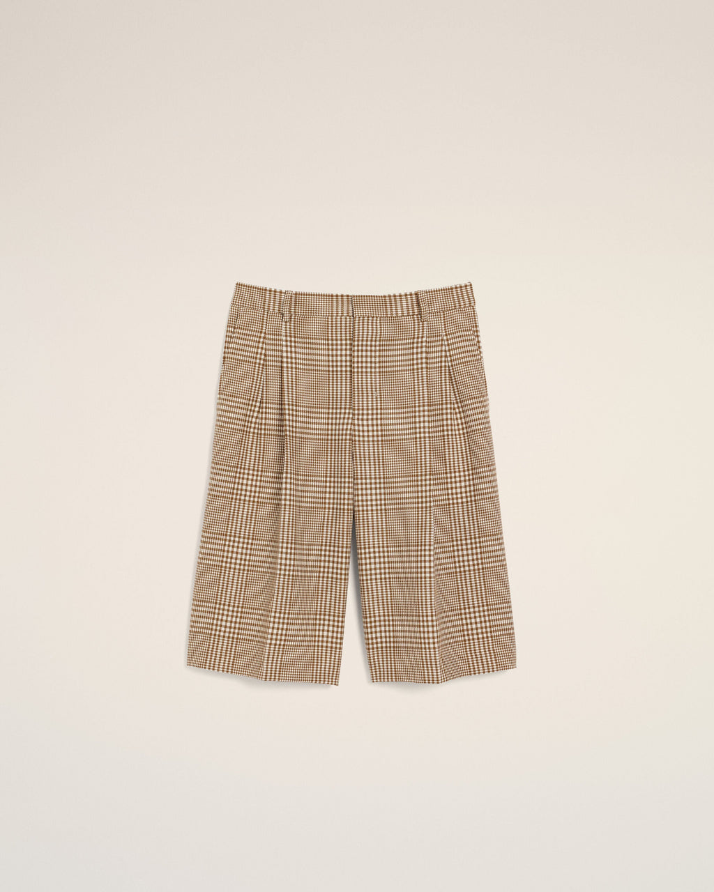 Brown Wool Prince Of Wales Checkered Shorts
